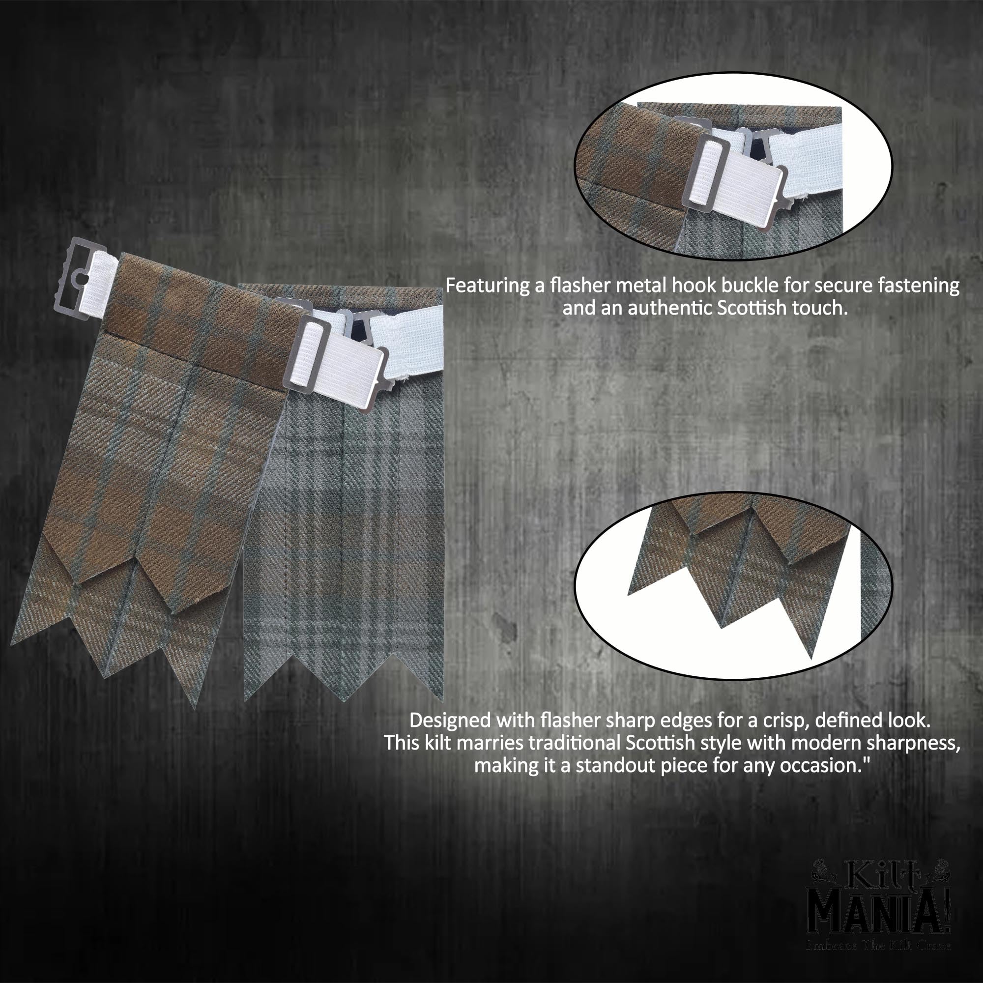 Kilt da uomo – Tradizionale tartan scozzese 4,5 m, lana acrilica di alta qualità, realizzato a mano con 3 cinturini in pelle, include flash per kilt e spilla da kilt