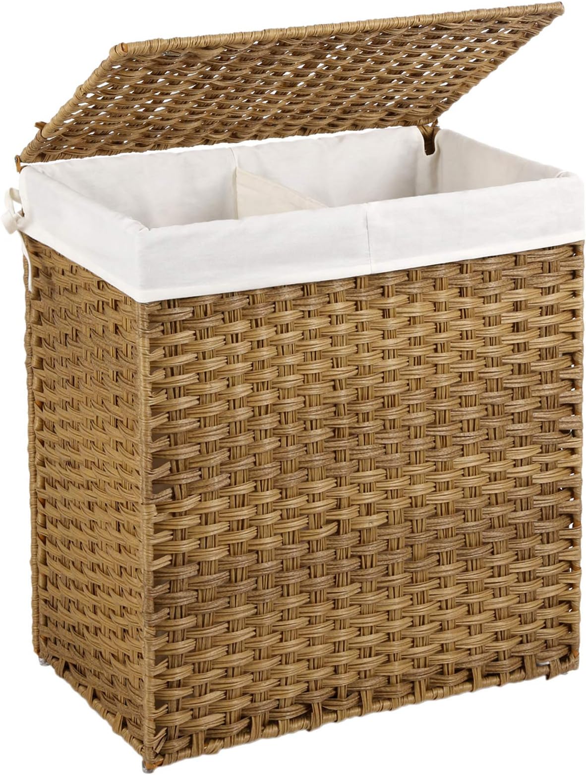 Relaxdays Cesto Portabiancheria Rettangolare, Coperchio, 3 Scomparti Porta Biancheria, 62x62,5x42,5 cm, bambù, Marrone