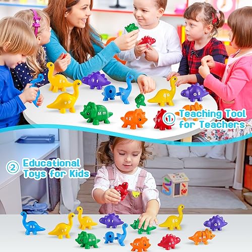 Miniatura 6 de 26 dinosaurios a juego del alfabeto, juguetes de aprendizaje para niños pequeños, letras de color a juego Montessori juguetes para niños de 3 a 5