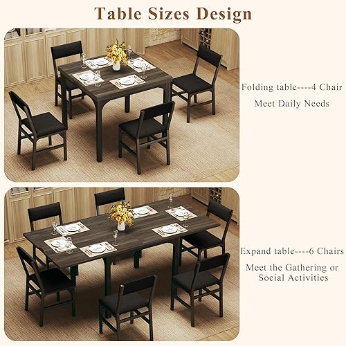 Miniatura 3 de Juego de mesa de comedor de 7 piezas para 4-6, sillas extensibles para mesa de cocina, juego de 6 con 6 sillas, mesa de comedor rectangular con