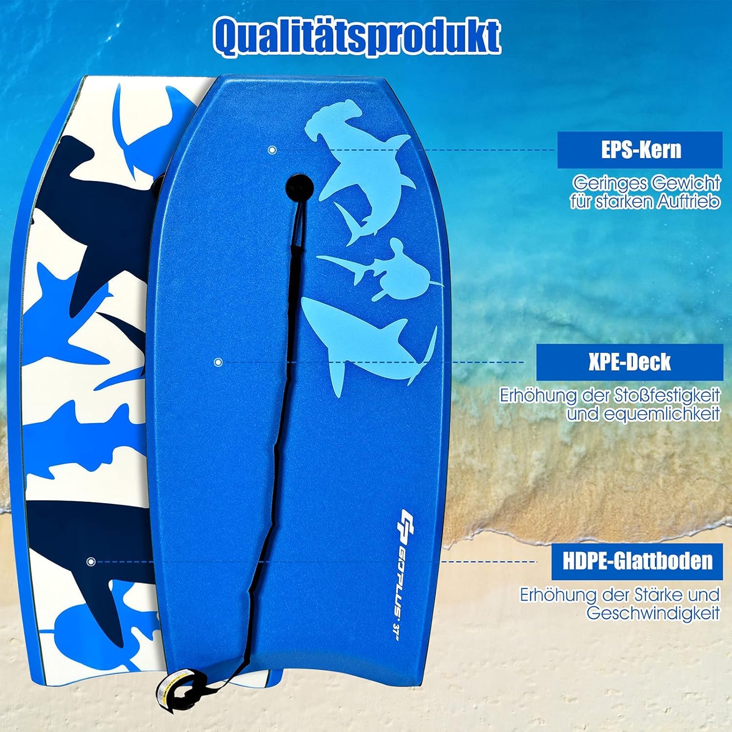 RELAX4LIFE Tabla de Natación Portátil XPE HDPE Antideslizante Bodyboard para Niños y Adultos