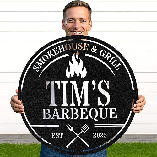 Miniatura 49 de Letrero de metal personalizado para barbacoa, letrero con nombre de bar personalizado para patio trasero, decoración de parrilla al aire libre,