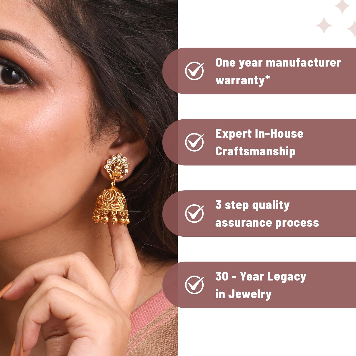 TARINIKA Antique Gold-Plated Indian Jhumka Earring for Women Brass CZ Temple Design Desi Dangle Jewelry Wedding Jewelry Ethnic Occasion Gift for Her - Image 6