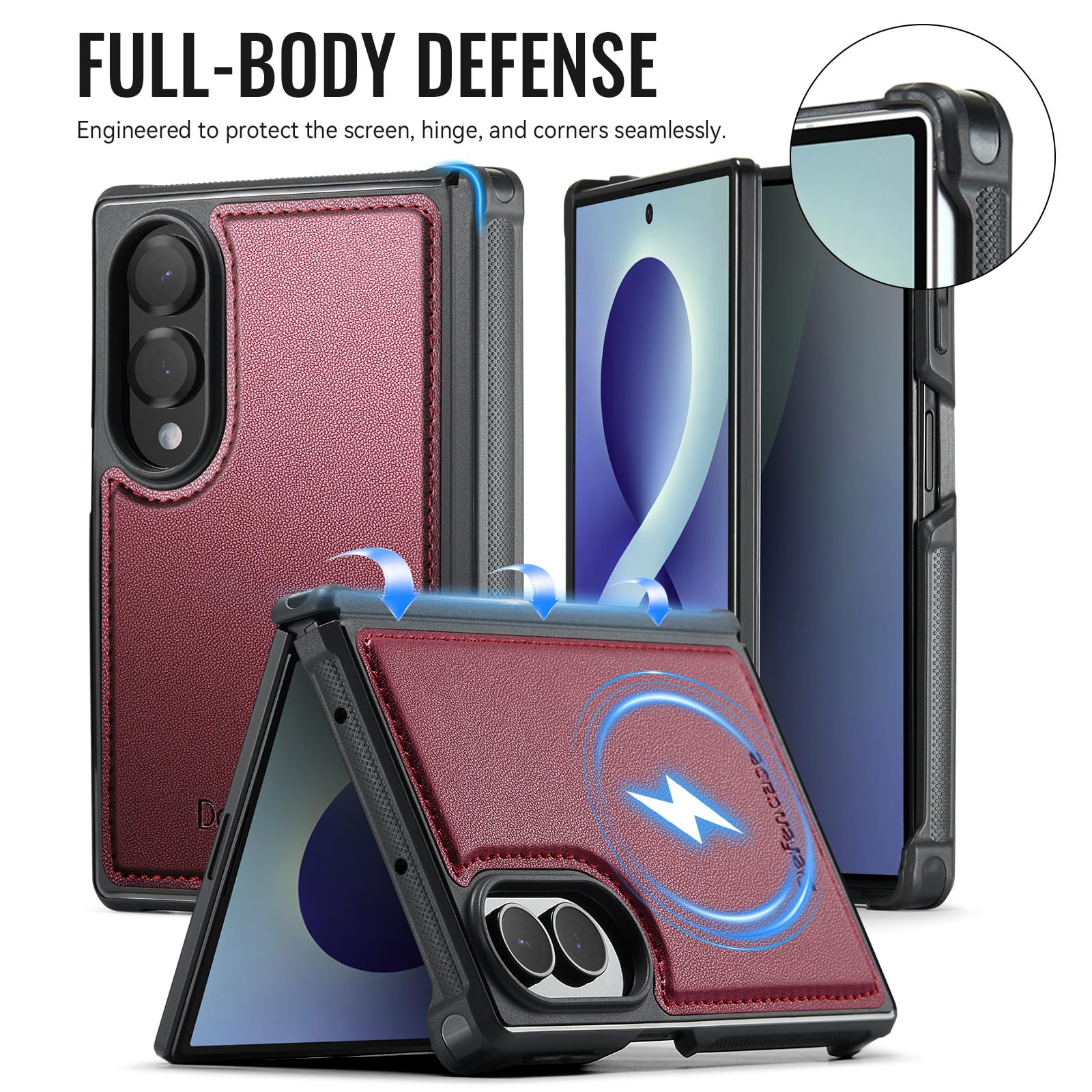Defencase Funda tipo cartera para Galaxy Z Fold 8 compatible con Magsafe | Funda magnética desmontable para tarjetas RFID Bolcking con cremallera, piel sintética, a prueba de caídas para Samsung