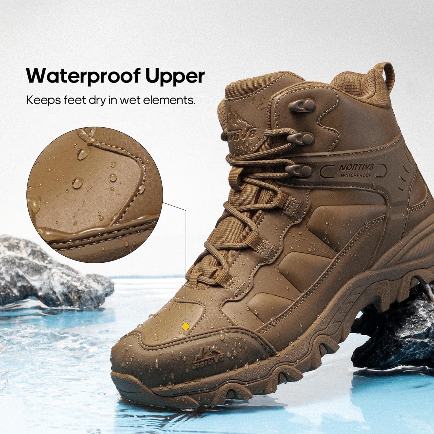 NORTIV 8 Men's Waterproof Hiking Boots Outdoor Trekking Lightweight Mountaineering Leather Shoes - Image 7