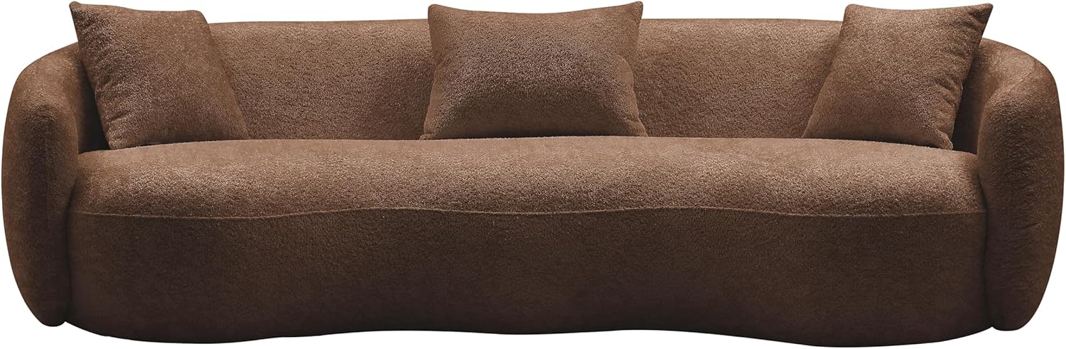 Ball & Cast 93.6" Upholstered Half Moon Curved Sofa, Mid Century Luxury Teddy Lounge-Couch with 3 Pillows&Low Back, Boucle Fabric Padded 5 Seat Couch for Living Room Bedroom Office, Brown