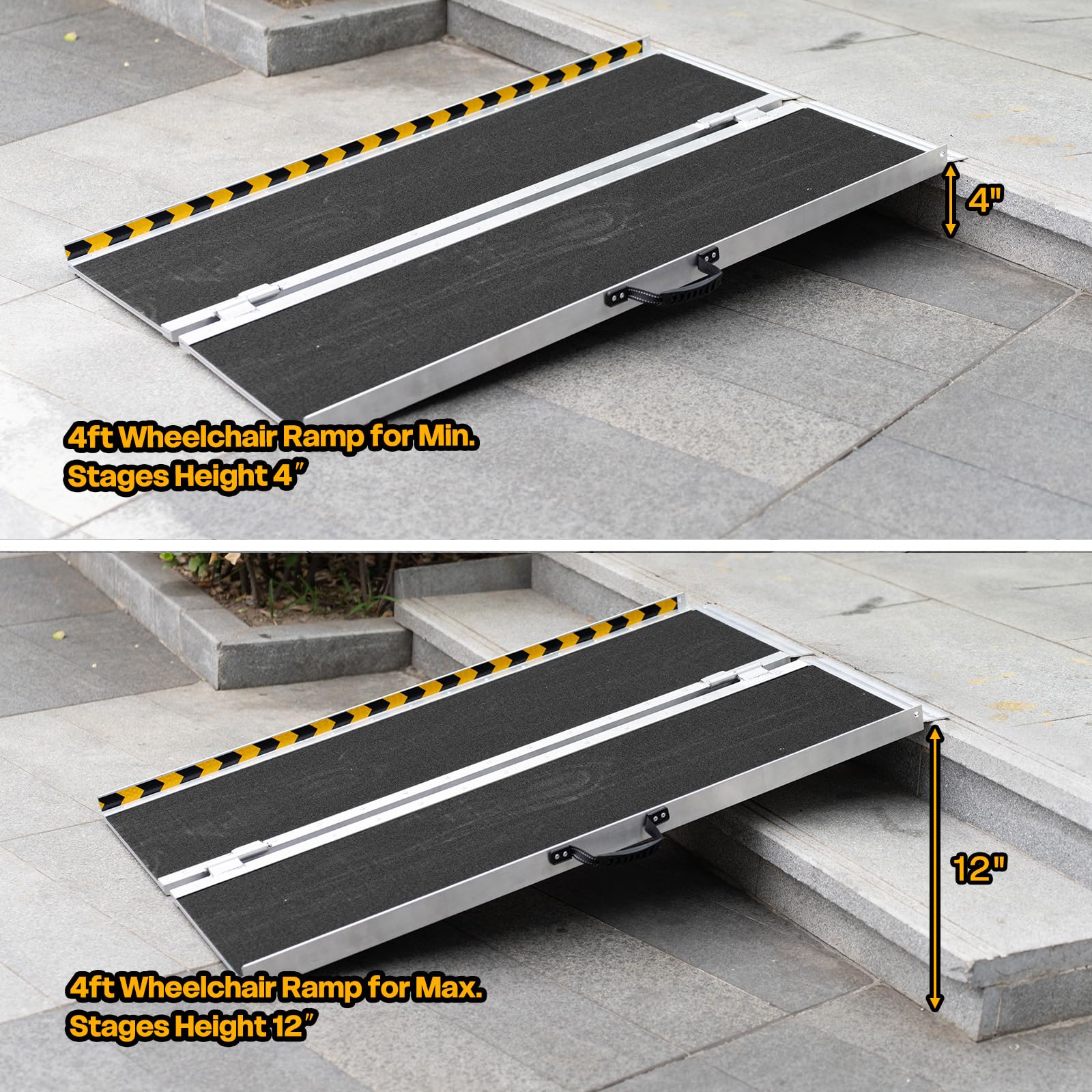 Vie Triomphe - Rampa portátil para silla de ruedas de 4 pies con asa, rampas plegables de aluminio antideslizante para entrada en casa, rampas de umbral para puertas, rampas para escalones