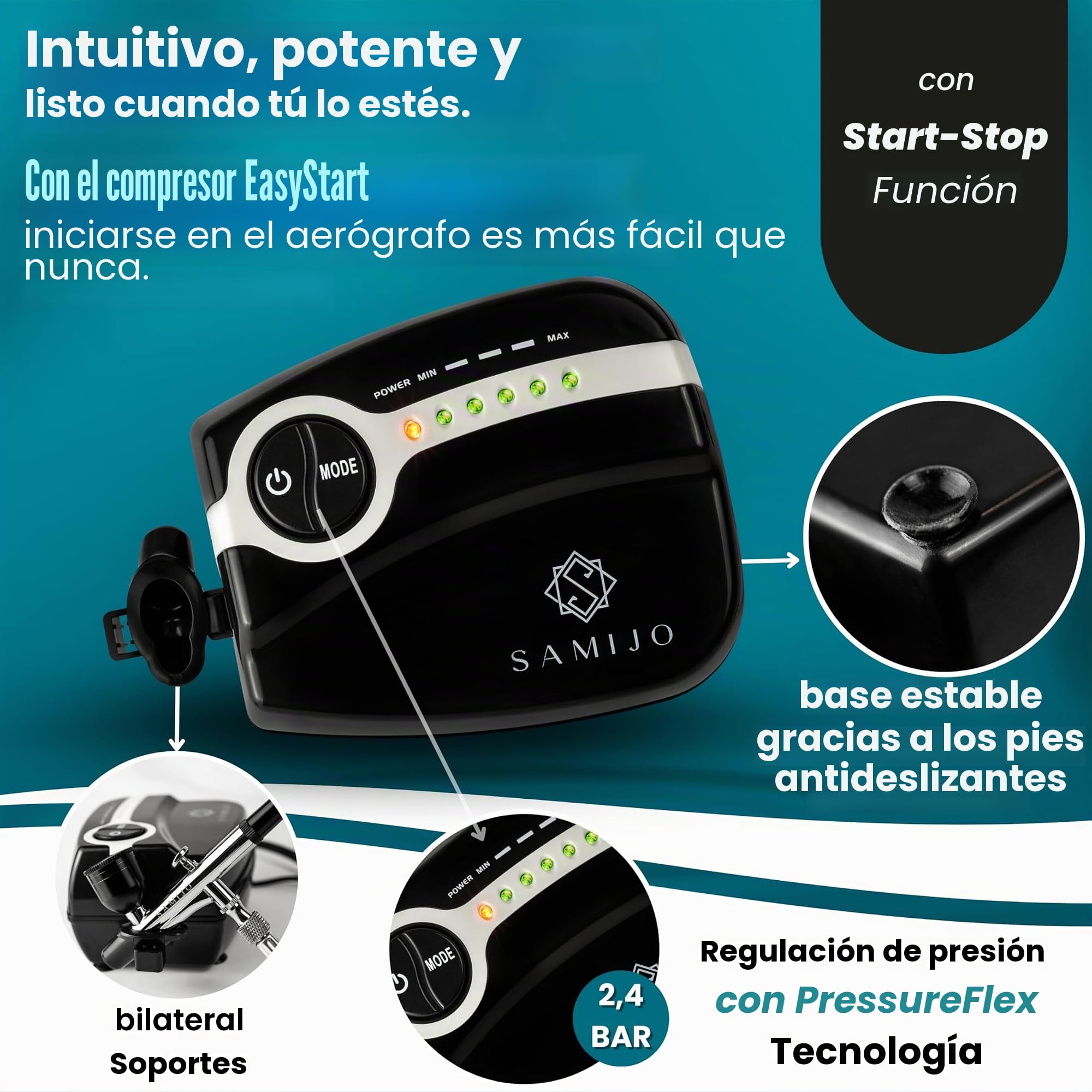 SAMIJO Juego de aerógrafo con compresor, silencioso, compacto, versátil, kit de aerógrafo para principiantes, incluye [plantillas de bricolaje] tu juego completo para modelismo, piel, uñas y mucho más