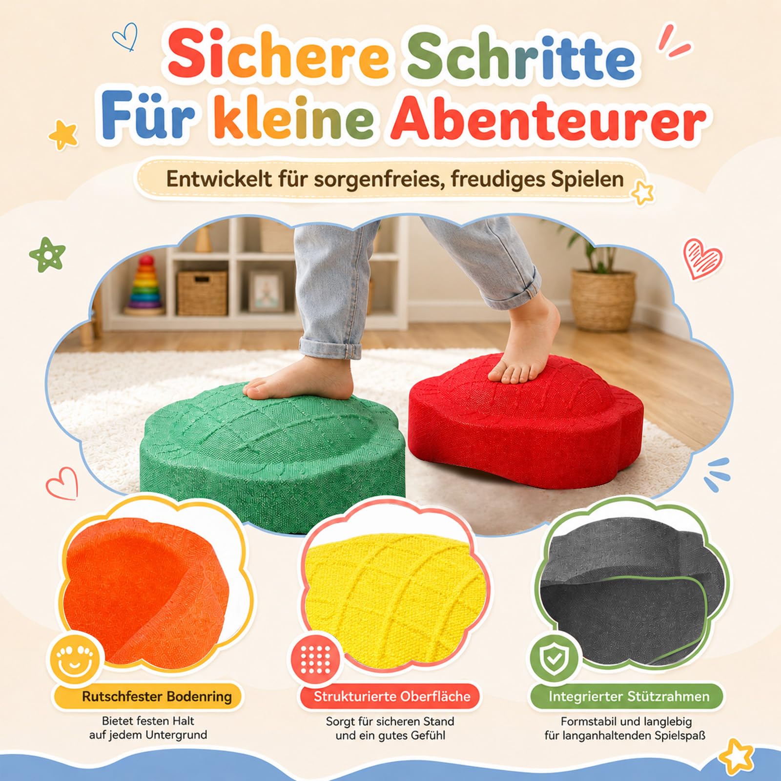 Juego de 6 piedras apilables para niños, con rueda de la suerte, piedras de