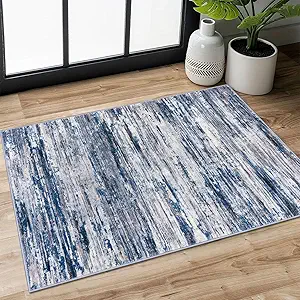 2x3 Navy Blue Gray Neutral Multi Modern Abstract Rug for Entryway, Super Soft Small Area Rug, Washable Non-Slip Kitchen Rugs, Low-Pile Mat for Bedside, Indoor Door Mat