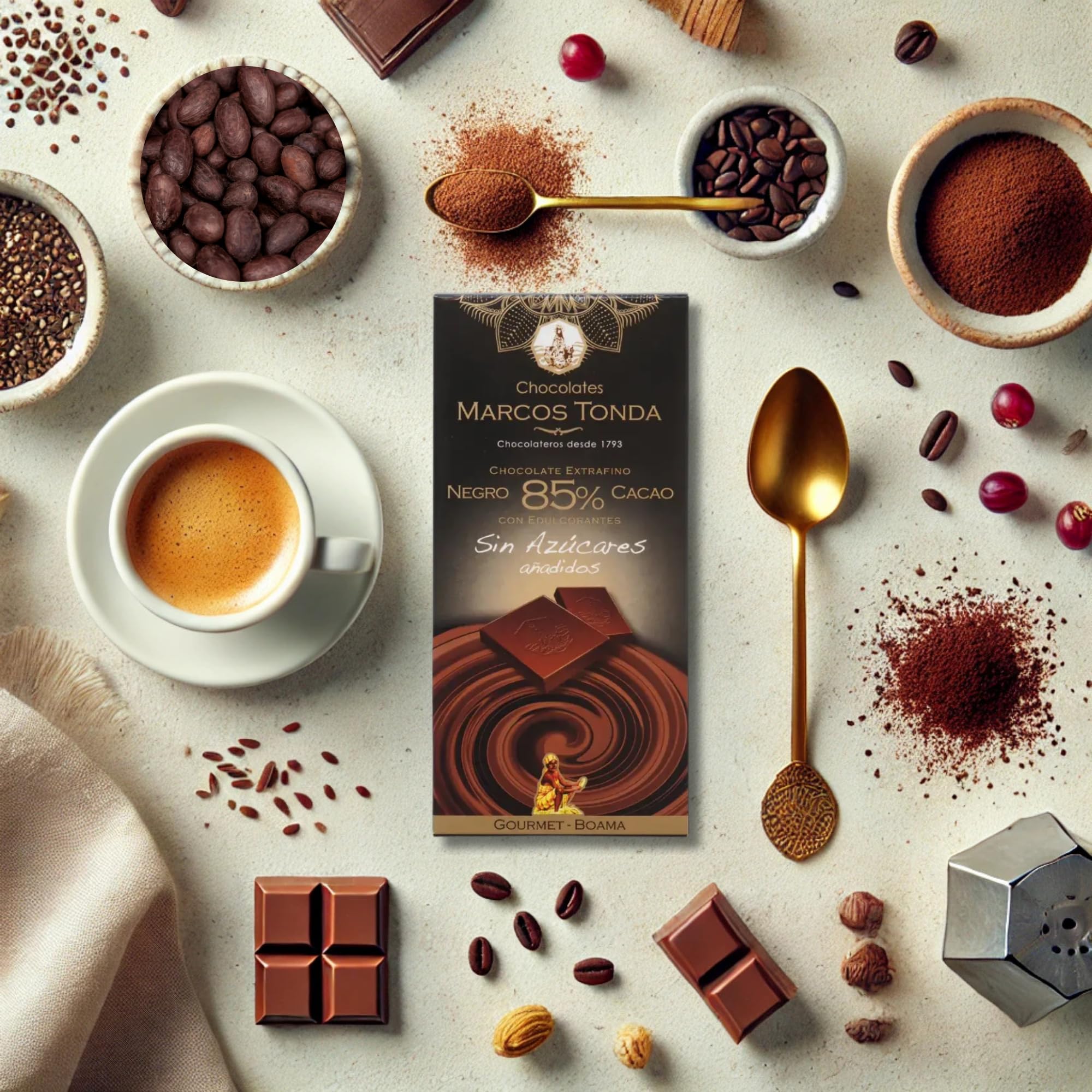 Chocolates Marcos Tonda – Chocolate Gourmet Boama X5 | Chocolate Negro 85% Cacao X5 | Chocolate Sin Azucar Añadido | Chocolates Originales Para Regalar | Desde 1793 — view 6