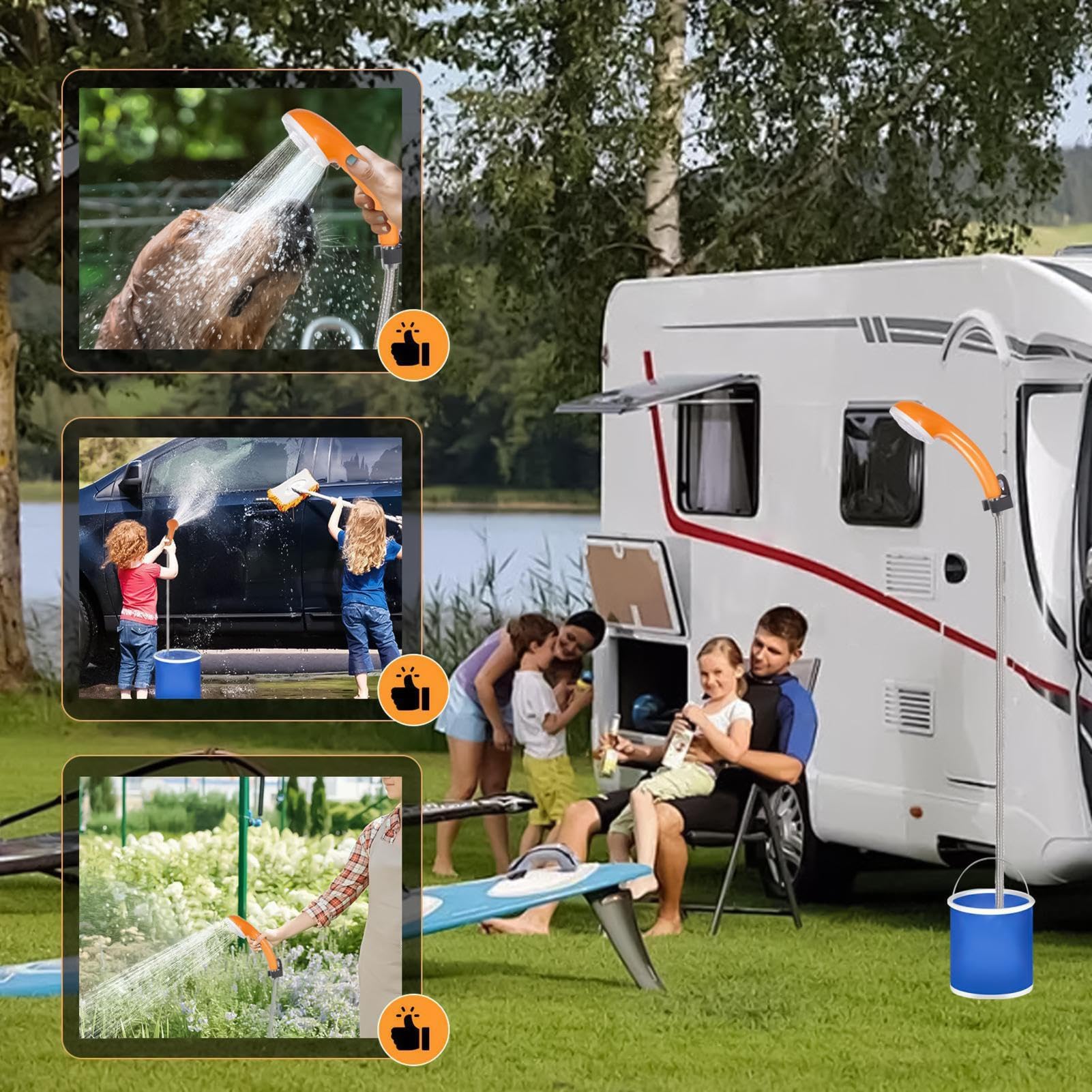 Générique Douche Portable Poche étanche pour pommeau de Douche | Douche de camping rechargeable avec affichage LED intelligent pour les voyages en plein air, camping-car, voiture, lavage