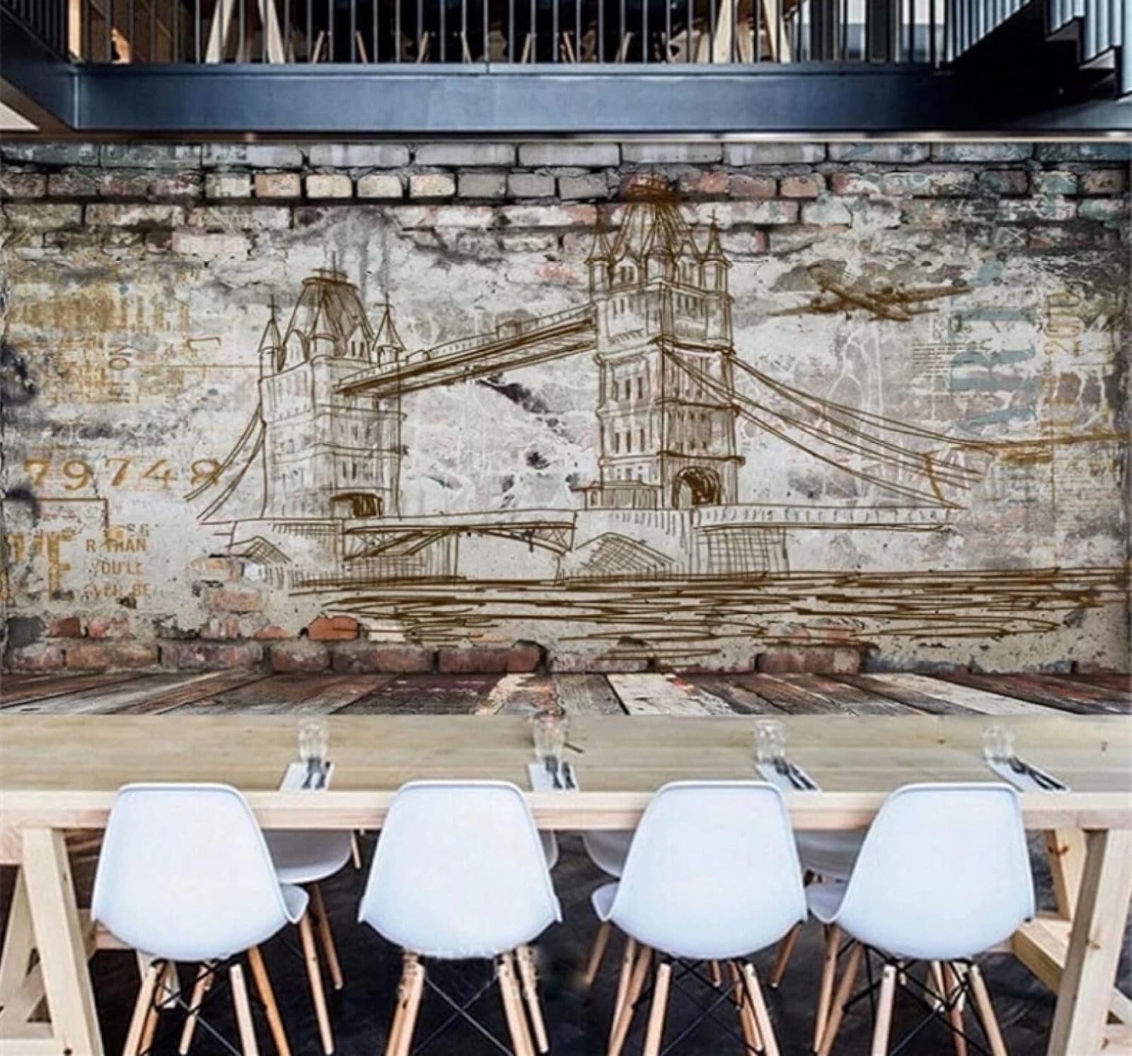 XLMING Retro Nostalgic Brick Wall Architecture Aeroplane 3D Wallpaper Luxury Silk Study Dining Feature Sofa Grey Bedroom Living Room Tv Decorative Wall-200cm×140cm