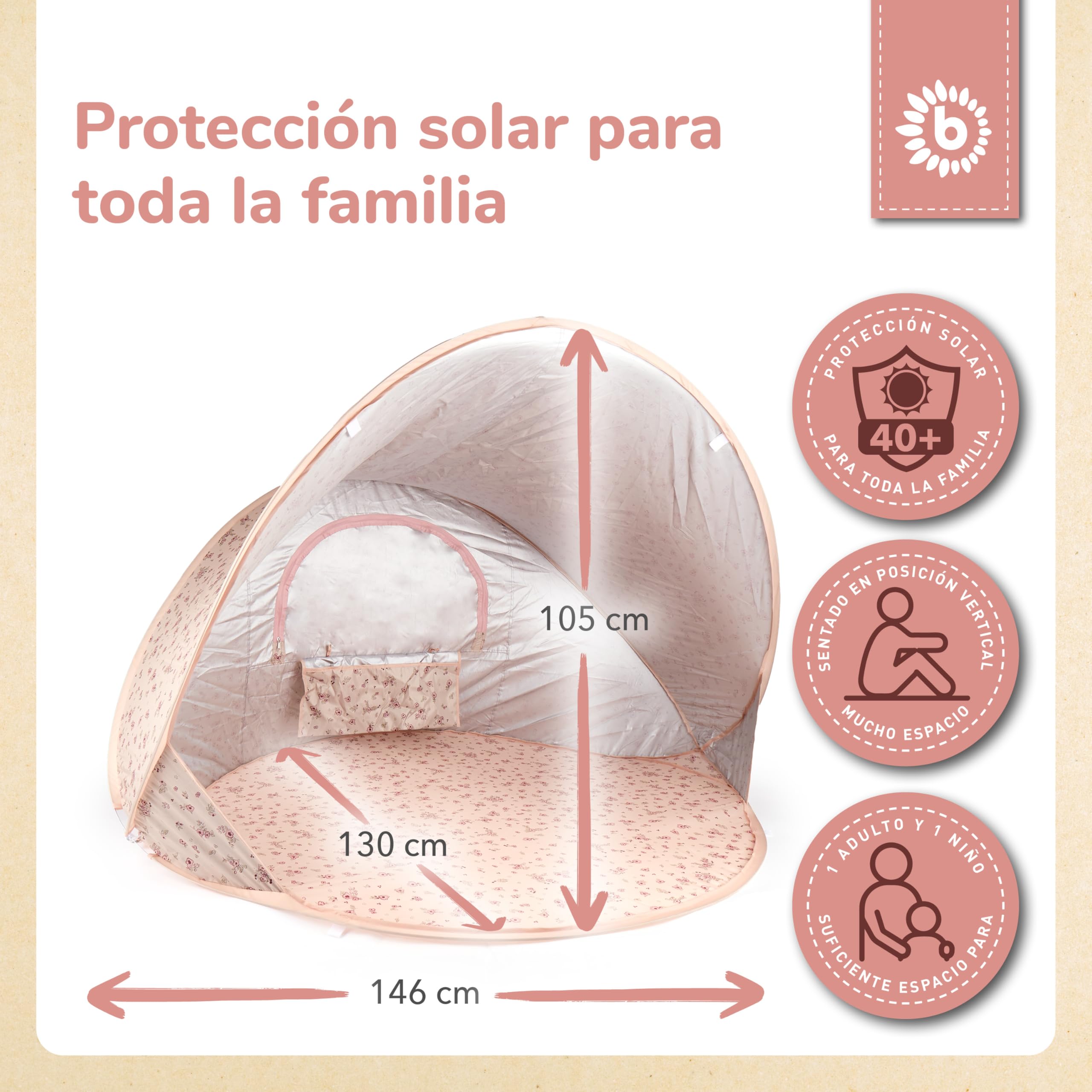 Bieco Tienda de Playa Pop-up Dreamy Flowers | Protección UV 40+ | Accesorio para Bebés