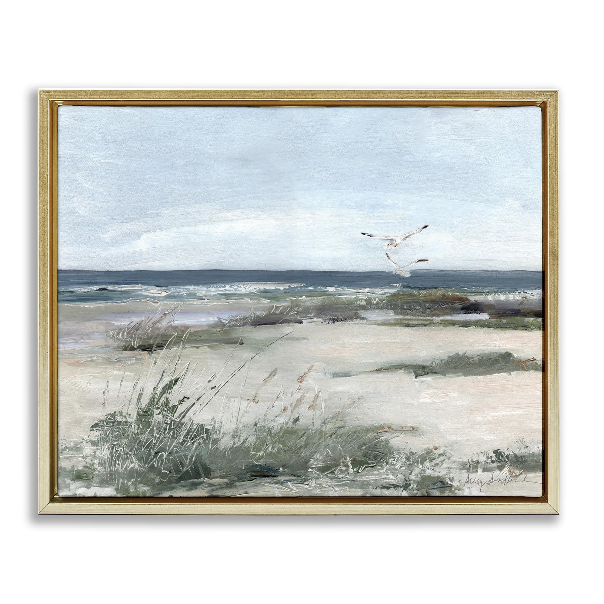 'Seagull Pair over Waves'| Floating Frame Canvas Art