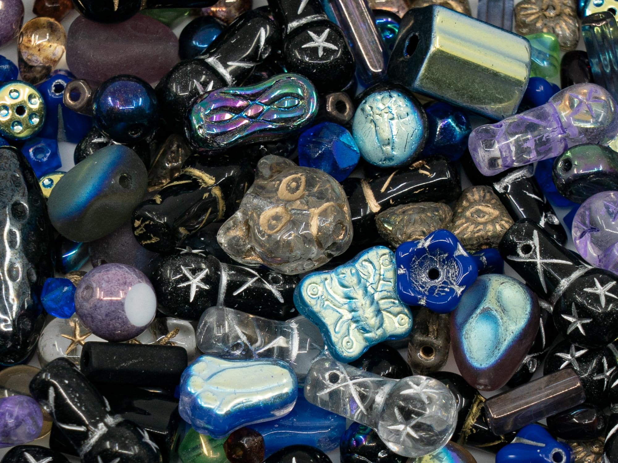 60 g Mix of Unique Czech Bohemia Glass Pressed Beads, Rocailles, Opaque Turquoise Green Copper Crystal Silver, Matte and Glossy, Hand Made BCV — view 49