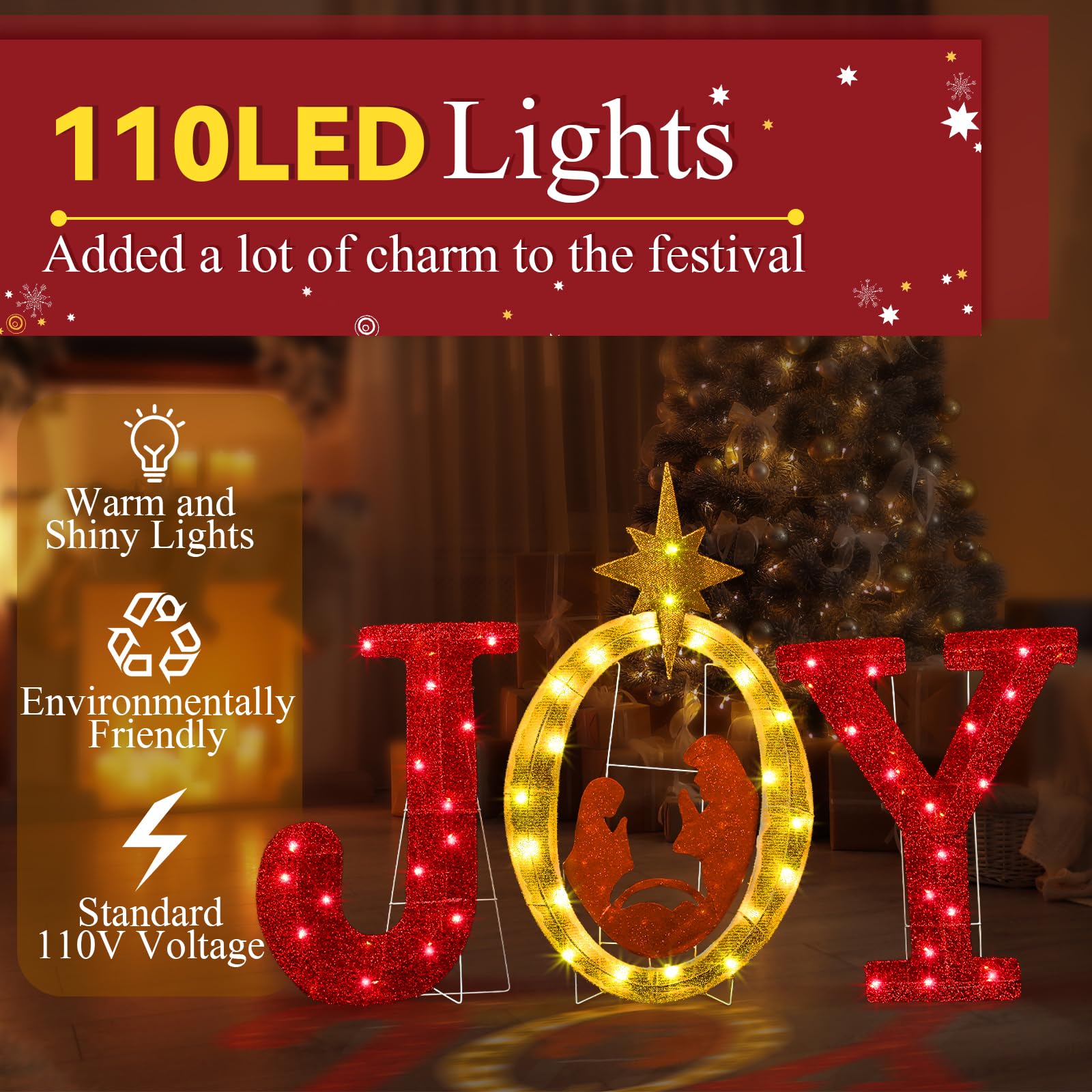 3 decorazioni natalizie da 80 cm per esterni con 80 luci a LED, cartello illuminato per presepe per Natale, esterni, interni, giardino, prato, decorazione per le vacanze