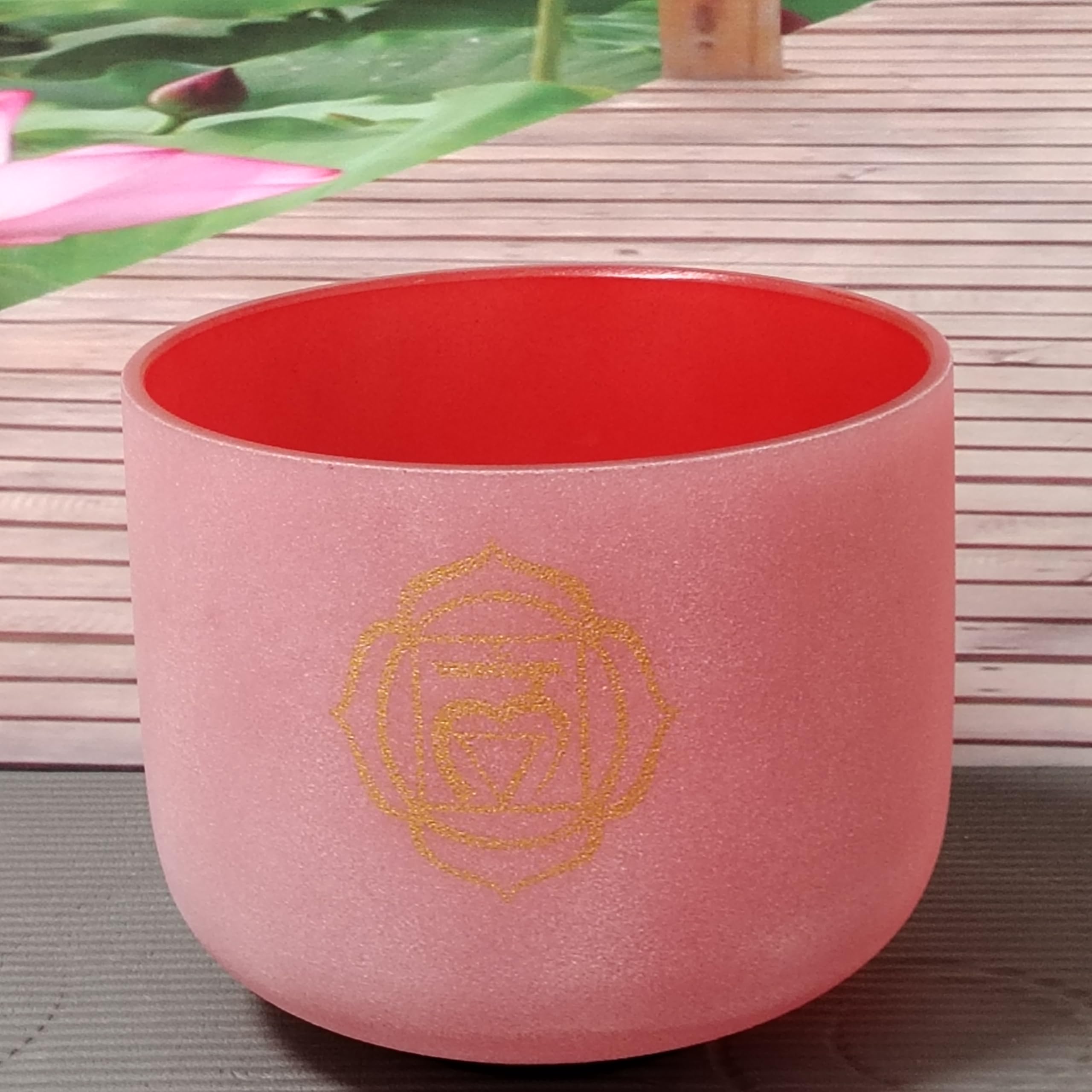 Cuenco de cristal de cuarzo para meditación, yoga y relajación, color rojo esmerilado, 432 Hz, 432 Hz