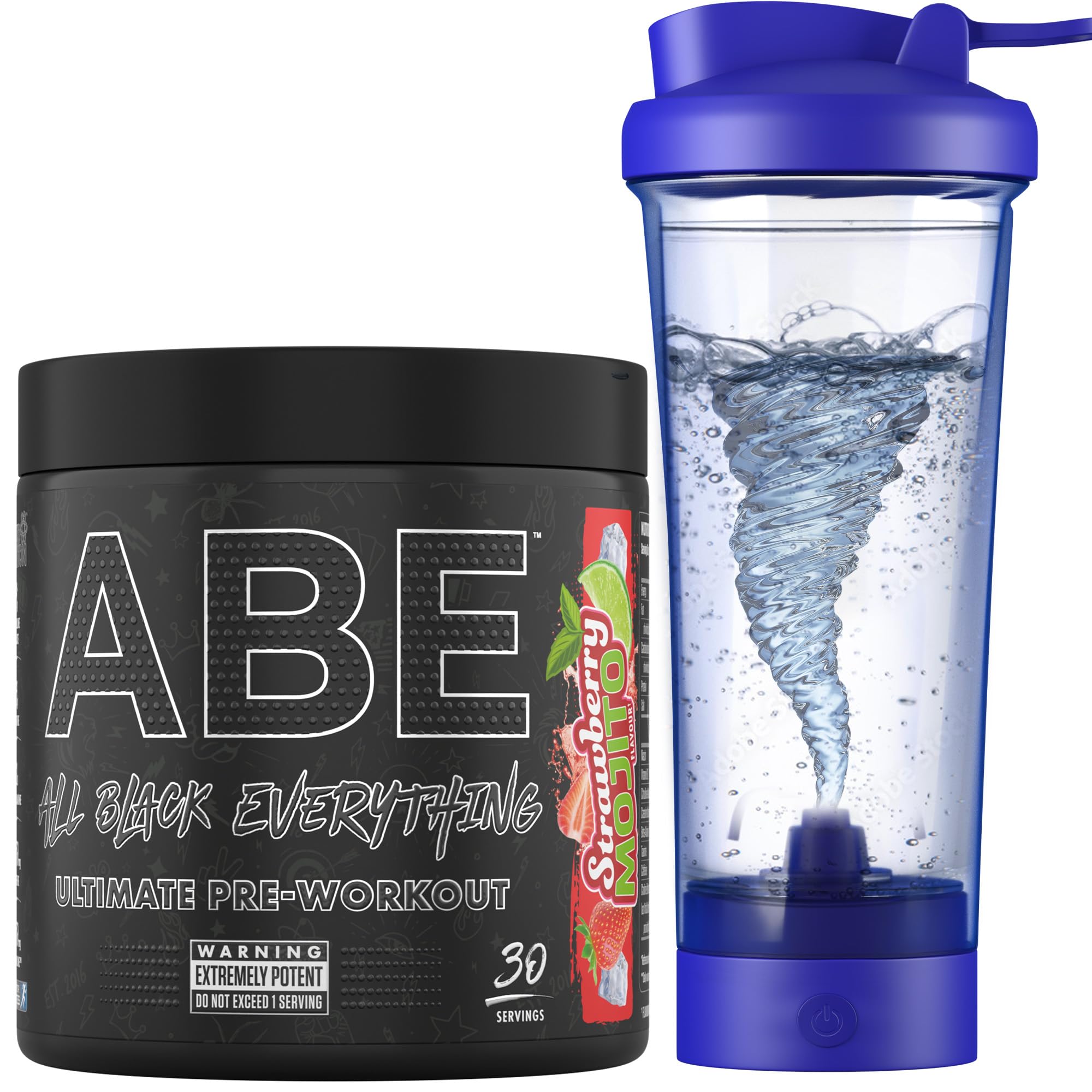 Applied NutritionBundle ABE Pre Workout 375g + Electric Shaker | All Black Everything Pre Workout Powder, Energy Drink, Physical Performance, Creatine, Beta Alanine, Caffeine (Strawberry Mojito)