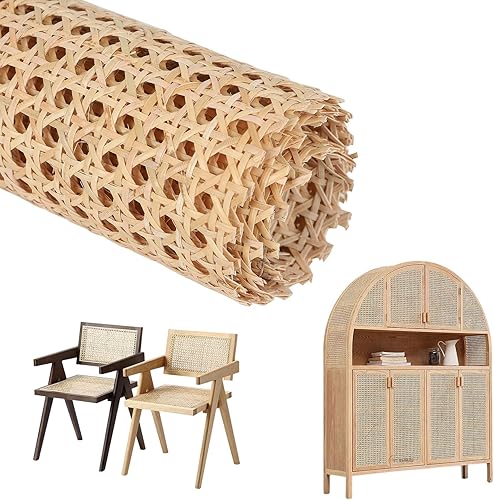 Miniatura 1 de Rollo de correas de caña de 24 pulgadas de ancho, tela de caña de ratán pretejida, hoja de ratán para proyectos de bricolaje, armario, silla,
