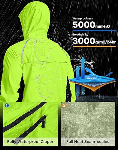 Miniatura 3 de Bikewa - Chaqueta de lluvia para hombre, impermeable, para ciclismo, con capucha, ligera, plegable, cortavientos para bicicleta, chaqueta de running