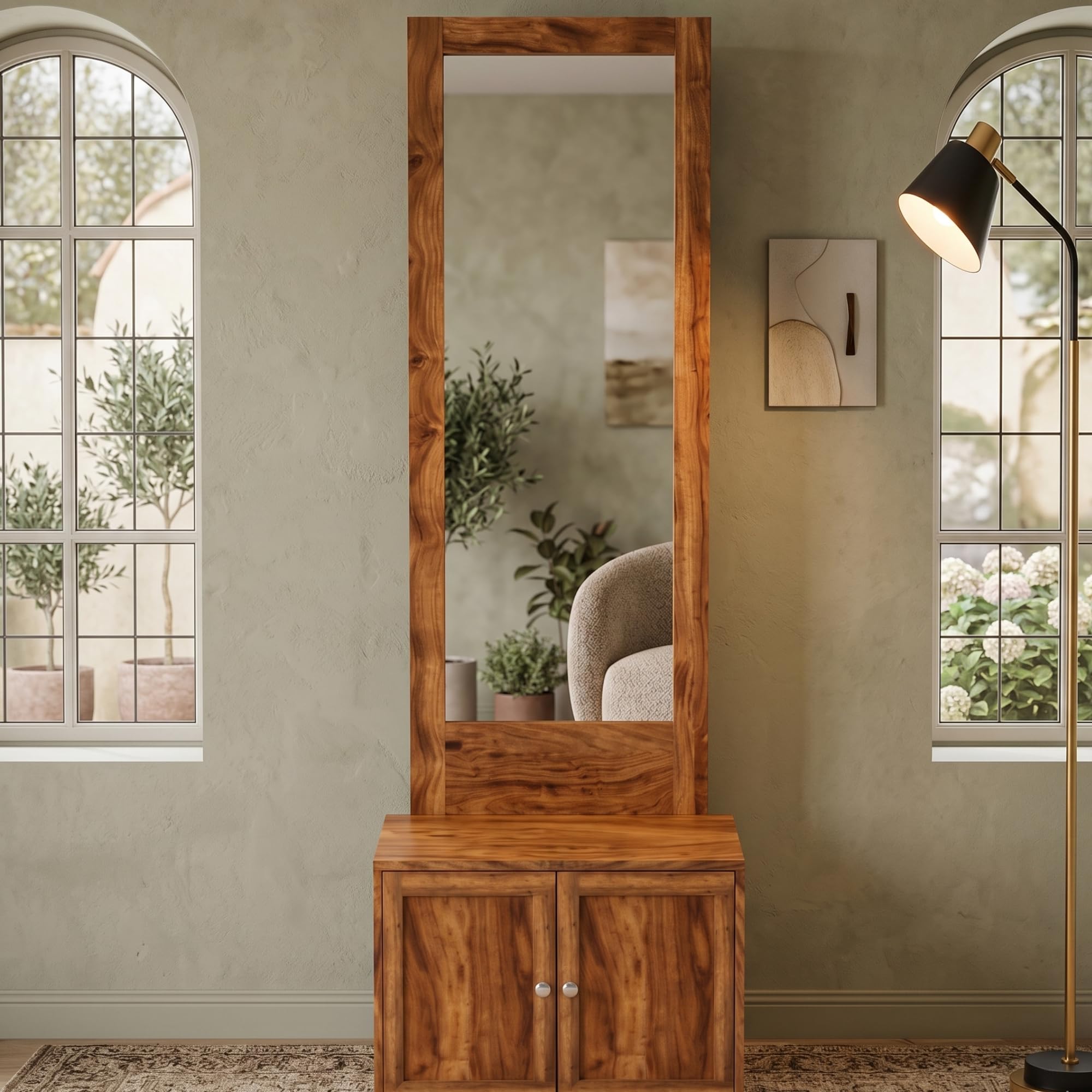APRODZ Sheesham Wood Dressing Table with Two Door for Living Room (Teak Finish)-image-14