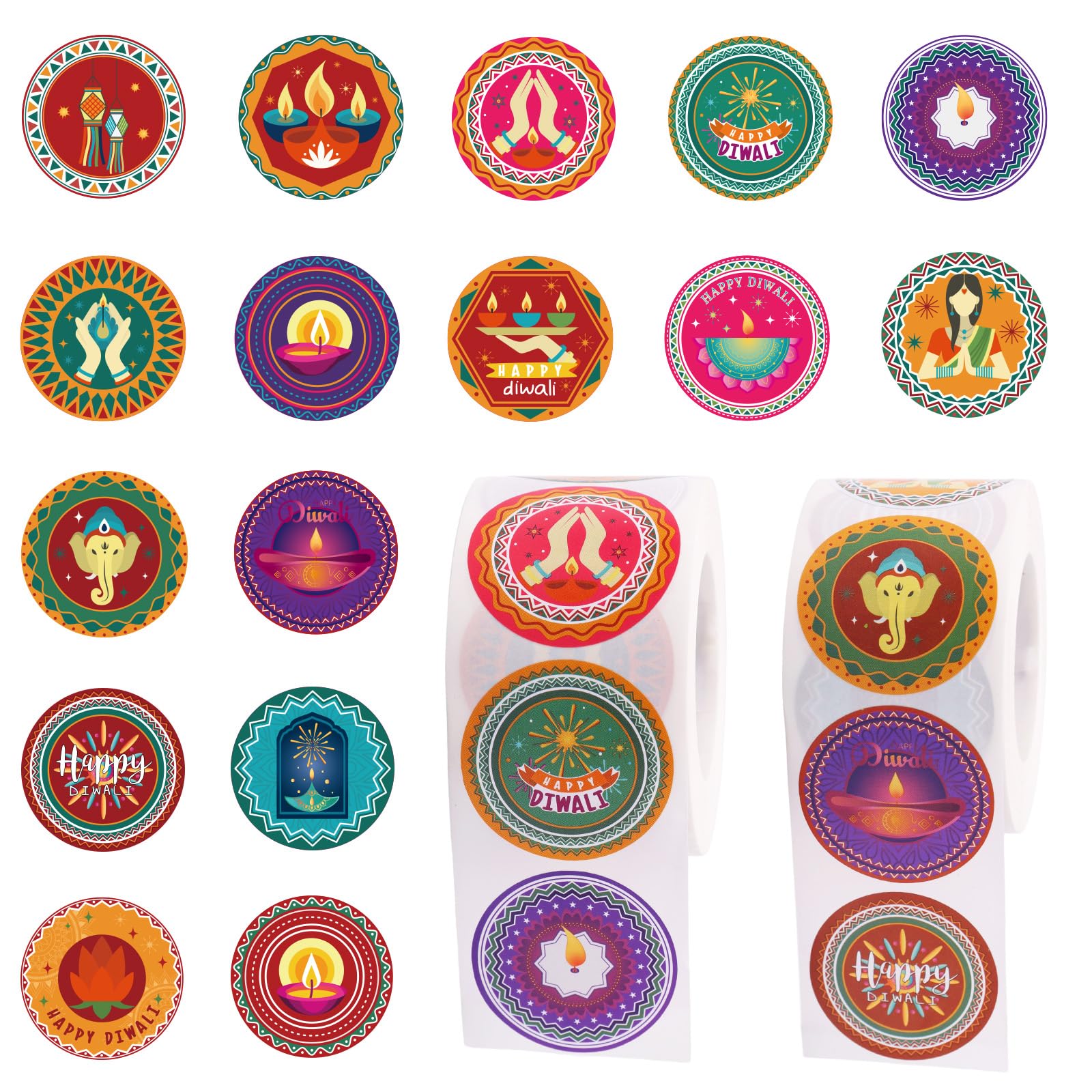 2 Rolls Diwali Stickers, Copperplate Paper Happy Diwali Stickers Festival Decorative Labels for Laptop Jars Containers Decoration & Hindu Light Celebration Supplies