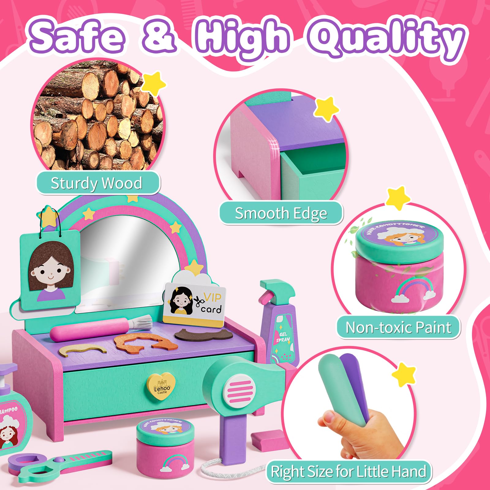 Lehoo Castle Friseur Set Kinder Mädchen Spielzeug mit Haarstyling Zubehör Friseurkoffer Schminkset Spielzeug Geschenk für Mädchen ab 3 4 5 6 Jahre
