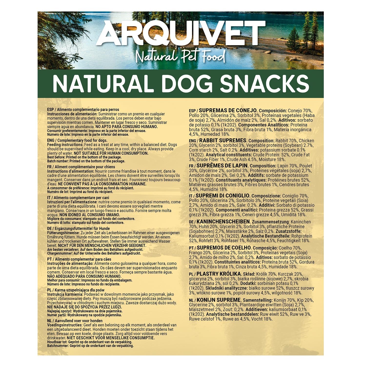 Friandises pour Chiens (Lot de 12) - Rabbit Supremes 100 g, friandises Naturelles pour Chiens - Arquivet