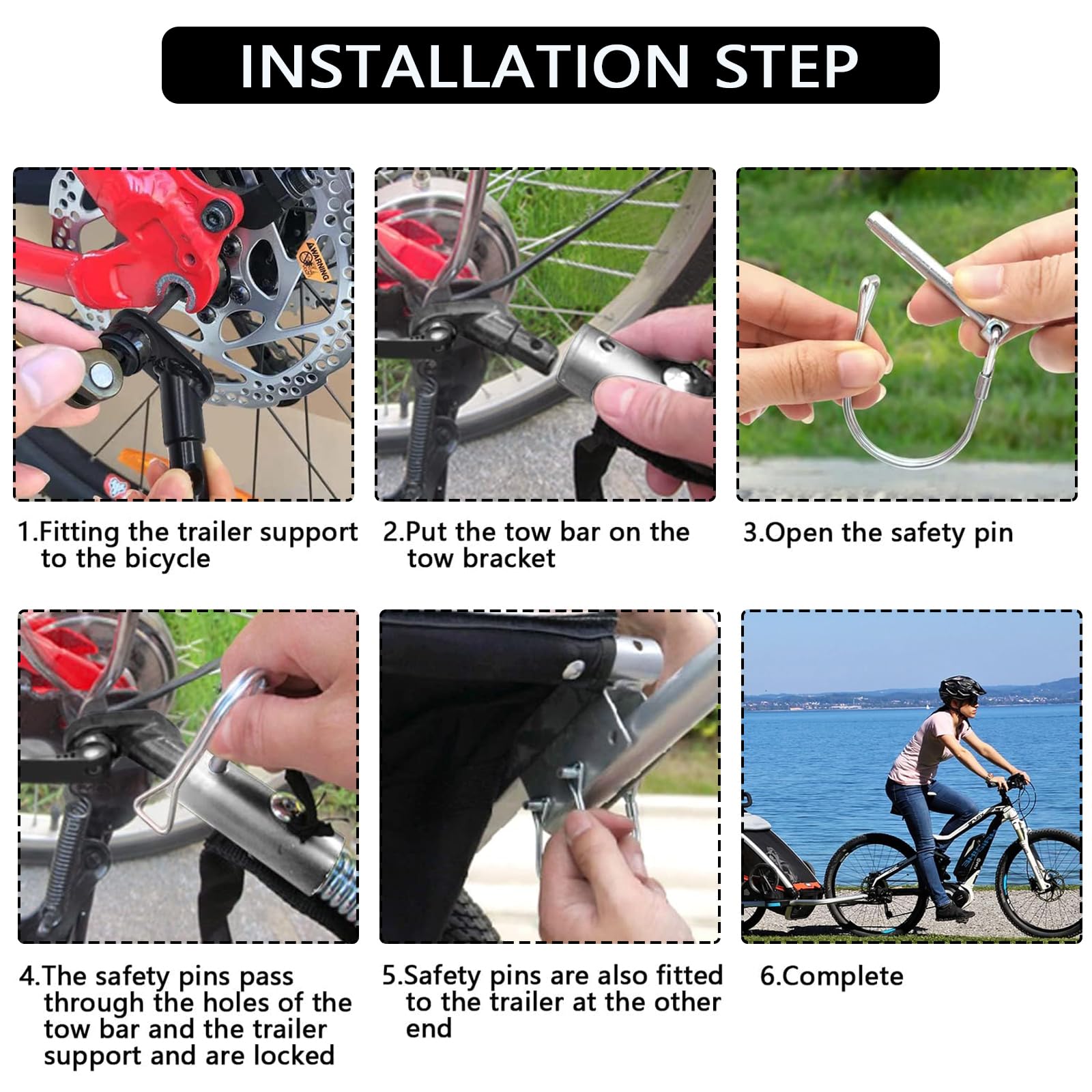 Attelage de Remorque de Vélo, Attelage de Remorque de Vélo, Haute Stabilité de Conduite, pour Remorques pour Enfants, Remorques de vélo, Remorques pour Chiens (avec 2 Goupilles de Verrouillage)