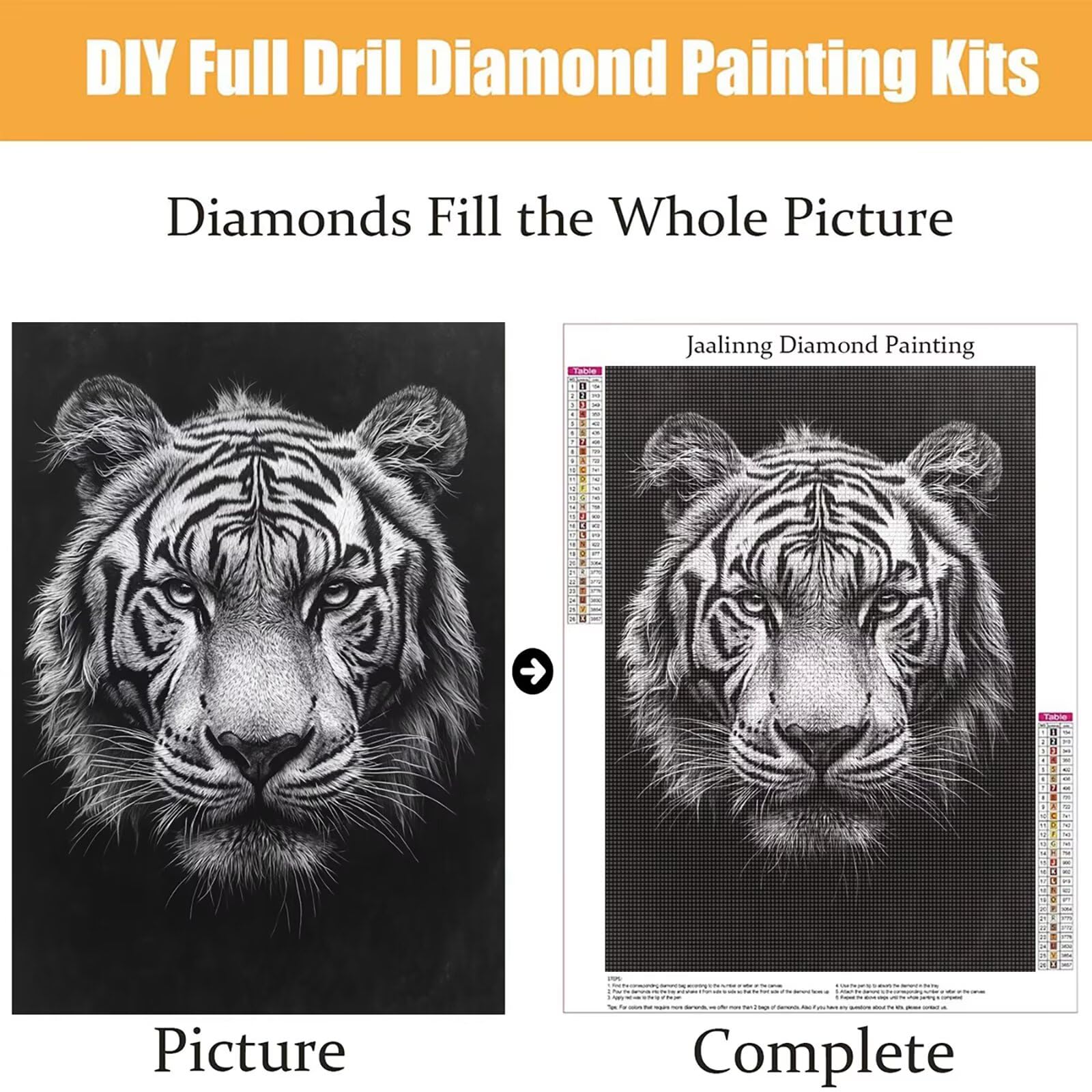 Diamond Painting Kit Completo, Diamond Painting Tigre, 5D Quadrato Pittura Diamante Kit Manualidades Adultos DIY Diamantini Crystal Art Disegni Ricamo Punto Croce Artigianale, 90x120cm Animale j0-723