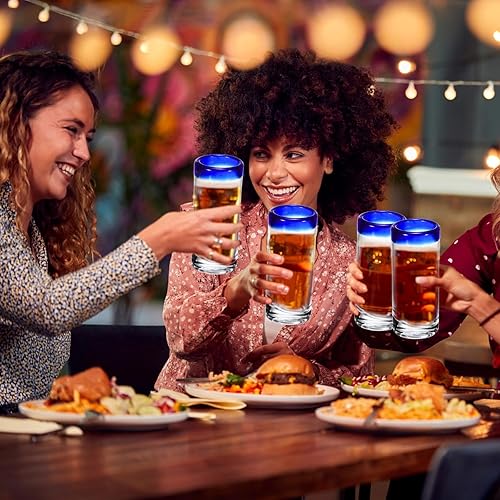 Miniatura 5 de Paquete de 12 vasos de chupito de tequila con borde de cobalto azul de 2 onzas, estilo mexicano, mini copas de vino transparentes a granel, vasos