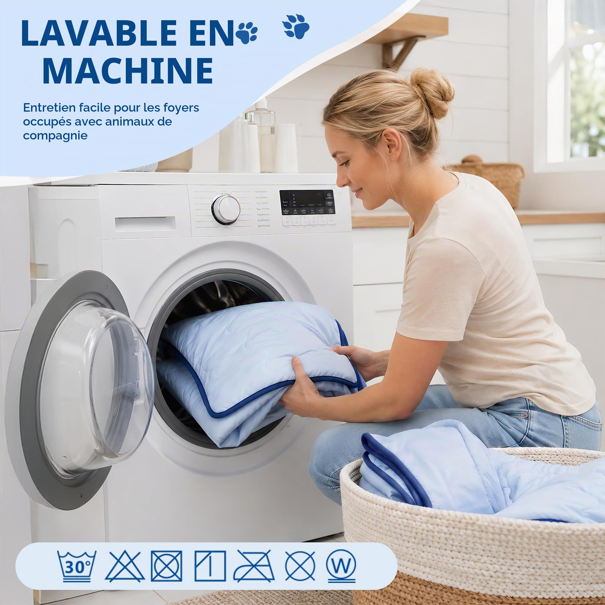 Deconovo Tapis Rafraîchissant pour Chien et Chat, Auto-refroidissant, Respirant, Pliable, pour Intérieur et Extérieur, 150x100 cm, Bleu Clair