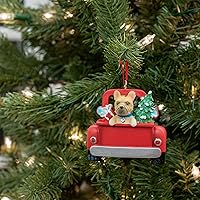 Vista 5 de Kurt Adler A1940FB Bulldog francés en la parte trasera del camión colgante adorno para personalización, 5 pulgadas de alto, resina