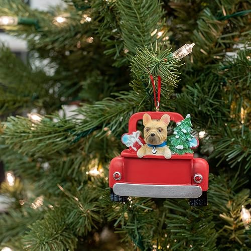 Miniatura 5 de Kurt Adler A1940FB Bulldog francés en la parte trasera del camión colgante adorno para personalización, 5 pulgadas de alto, resina