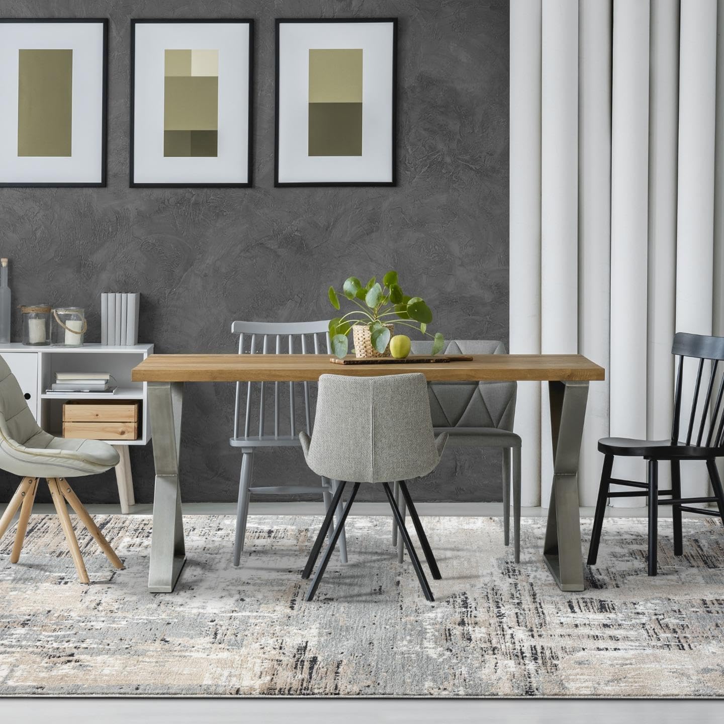 LUXE WEAVERS Abstract Distressed Beige 4x5 Area Rug