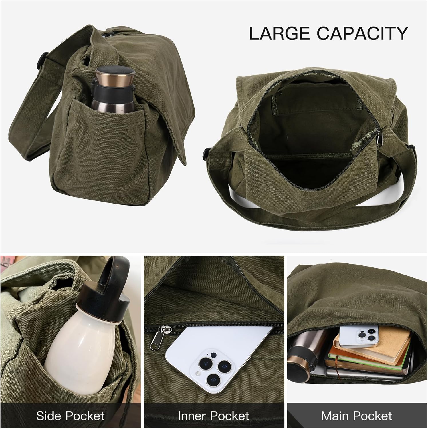 ChuLian Messenger Bag for Women Men Canvas Satchel Bag Travel Hobo Bag Casual Crossbody Shoulder Bag Sling Bag - Image 3