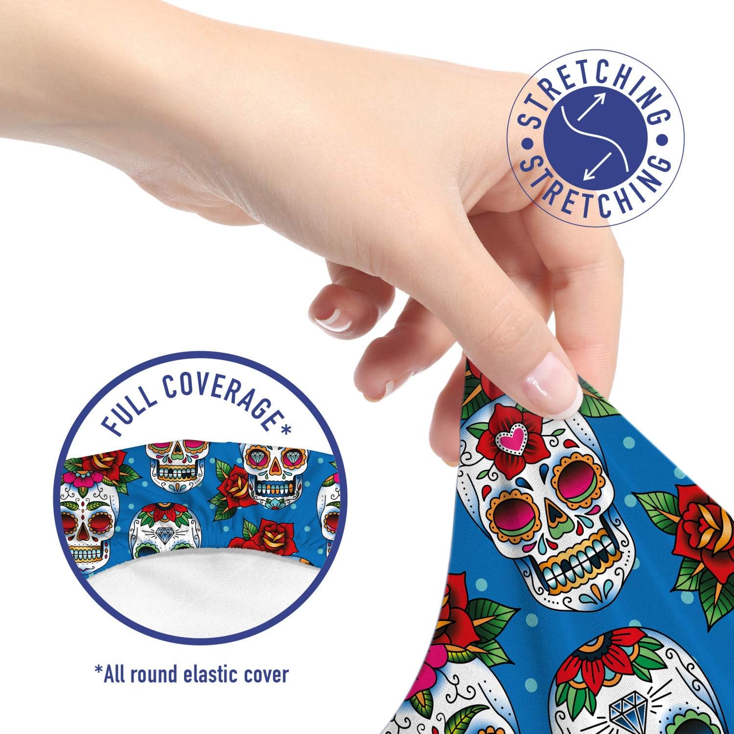 Ambesonne Sugar Skull Office Chair Slipcover, Retro Style Mexican Cultural Pattern on Polka Dots Rose Bouquets Skeletons, Protective Stretch Decorative Fabric Cover, Multicolor