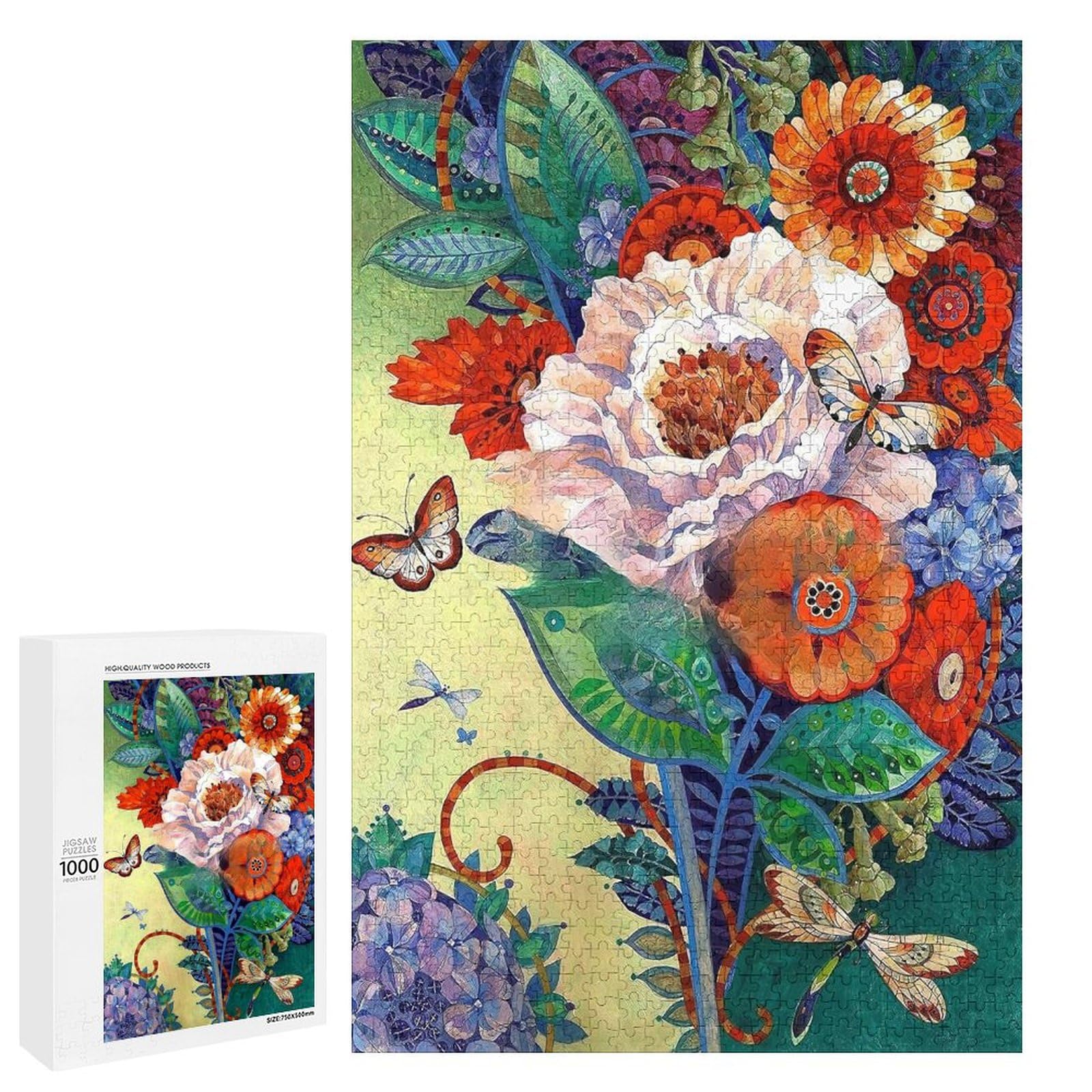 Jigsaw Puzzles for Adults Painting Craft Rose Flower 1000 Pieces Wooden Jigsaw Puzzle for Adults and Kids Educational Puzzle Decorations Gift, Style-14