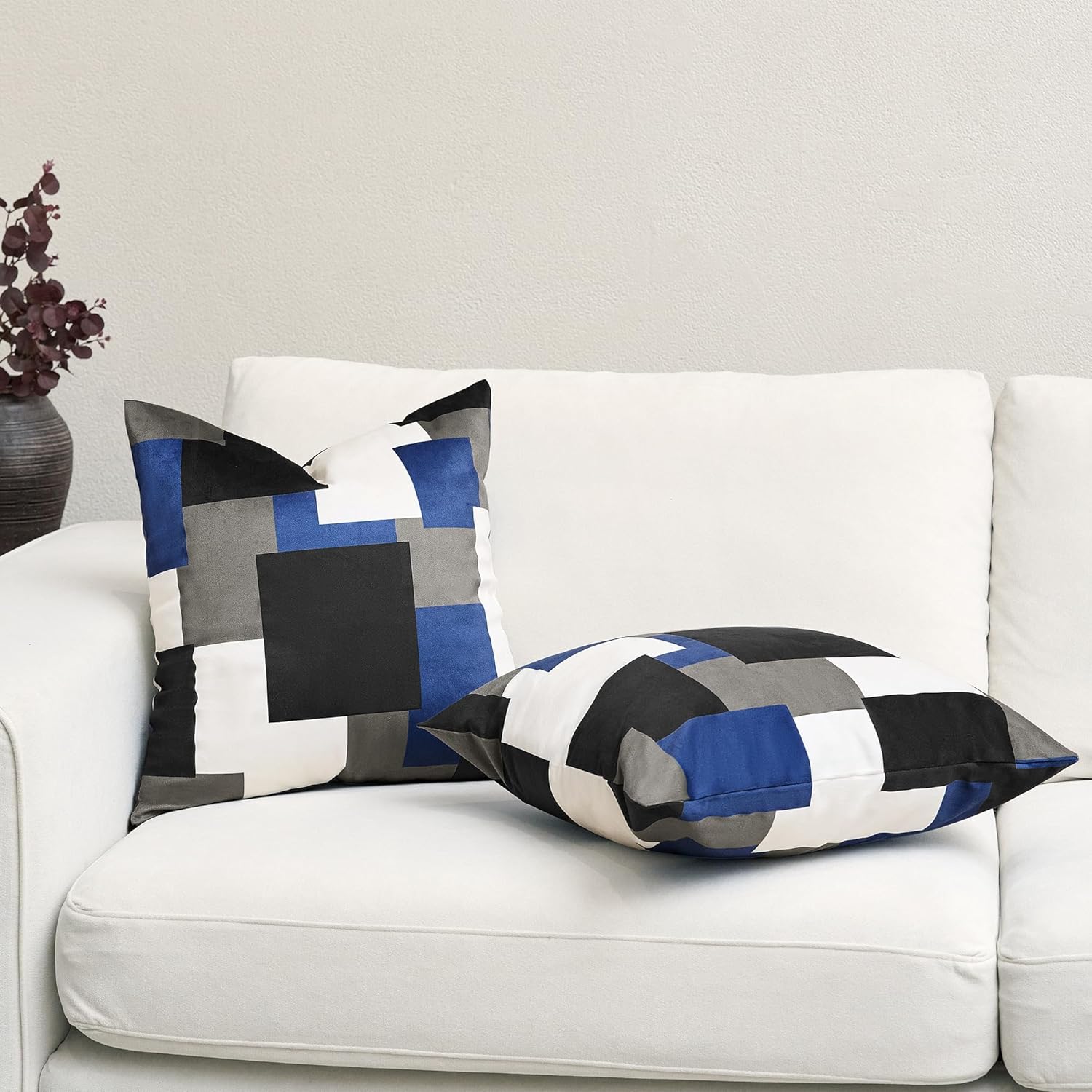 Tyrot Royal Blue Throw Pillow Covers, 20x20 Inches Set of 2 Modern Abstract Geometric Pillowcase, Blue White Square Accent Cushion Case, Soft Pillow Cover for Couch Sofa Bedroom Living Room