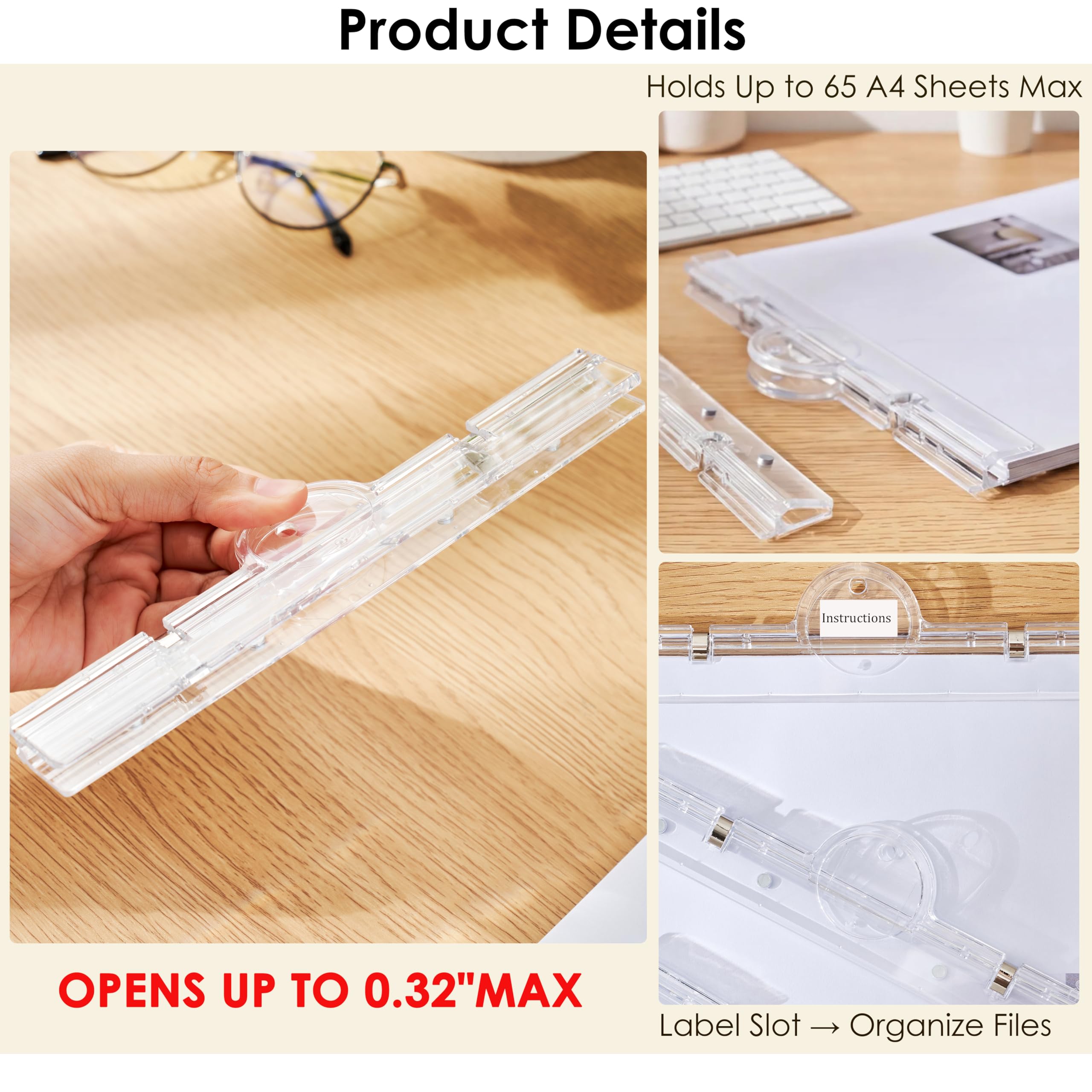 4 Stück 20 cm große magnetische Clips, robuste, transparente Binder-Clips mit starkem Magnet für Kühlschrank, Whiteboard, Büro, Küche, Schule, Heimorganisation und Memo-Halten