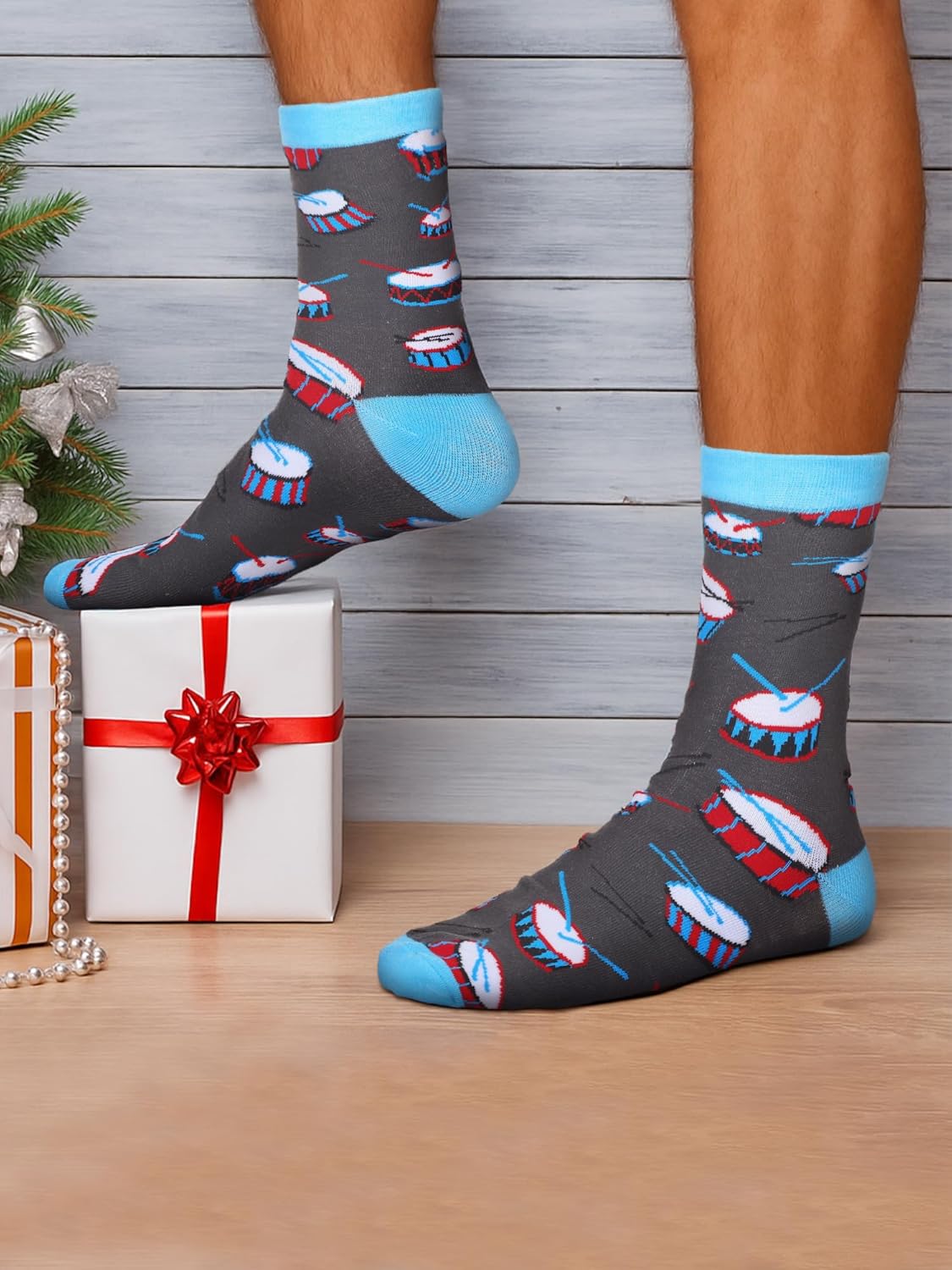 Haysandy 6 Pairs Drummer Novelty Socks for Men Women Funny Crew Socks Winter Stuff Gifts Ideas Family Friends Hide and Seek - Image 3