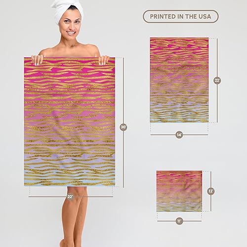 Vista 6 de 3dRose 22x30 Bath Hand Pool Towel - Pink to Blue Gradient Image of Gold Tiger Stripes Pattern Patterns