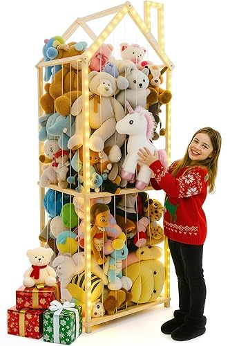 PUTSKA Zoo de almacenamiento de animales de peluche extra grande  Soporte y organizador de animales de peluche de madera, almacenamiento de peluches