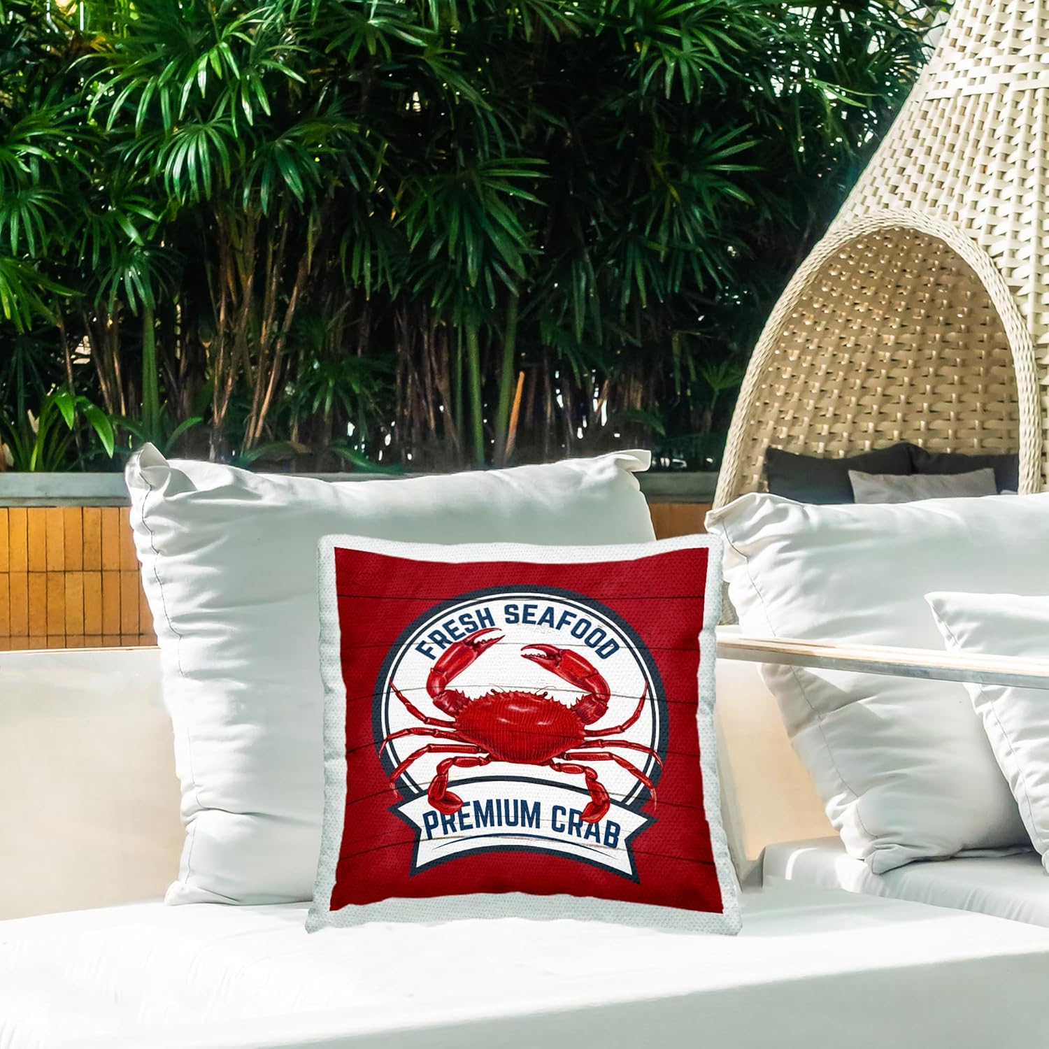 Stupell Industries Nautical Fresh Seafood Crab Outdoor Pillow Design by Kim Allen