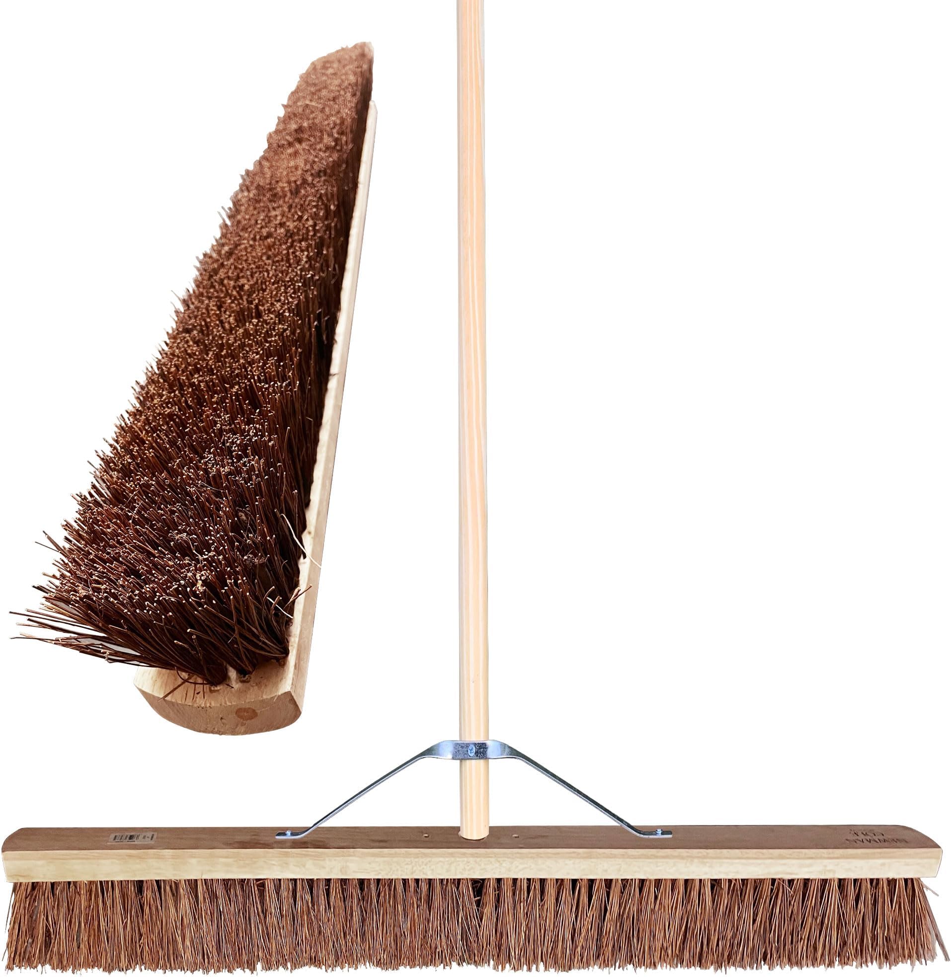 36” Stiff Broom Outdoor Yard Brush with Natural Bassine Hard Bristle Brush Durable Metal Stay Arm & Large 4ft 6in (120cm) Wooden Brush Handle Heavy Duty Broom Yard