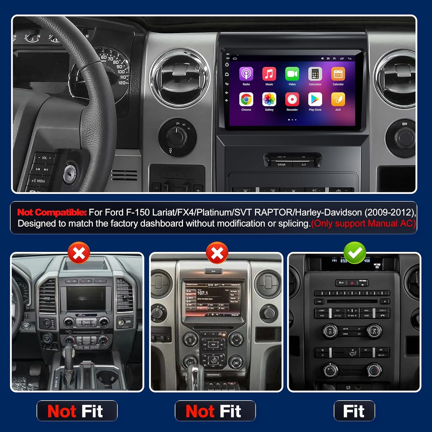 【4G+64GB】 Car Radio Stereo for Ford F-150 STX/XLT/XL 2009-2012(Only for Manual AC),Android 13 Carplay&Android Auto with 9" IPS Touch Screen Radio w/Real-Time GPS/Voice Control/WiFi/AHD Camera/SWC/FM