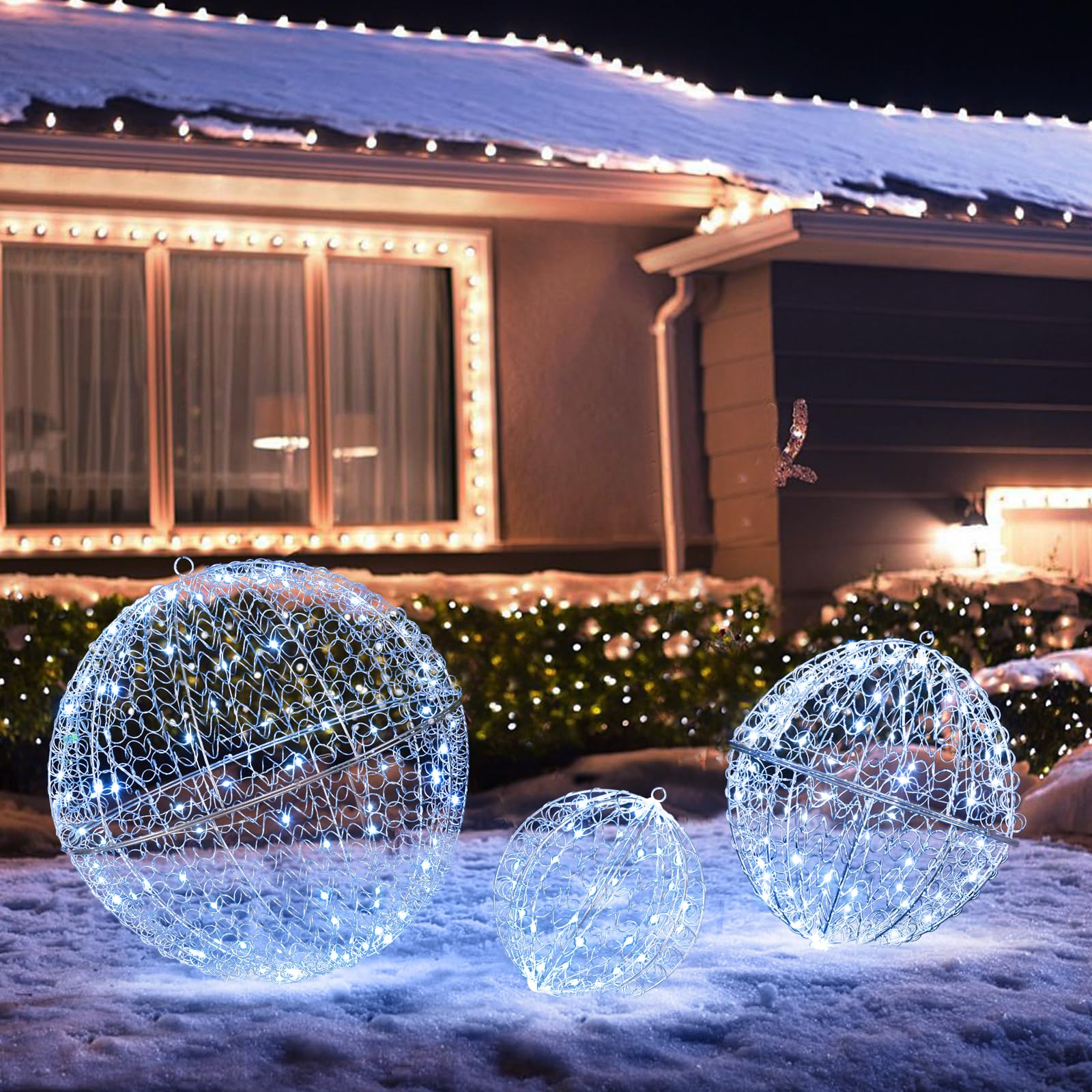 COSTWAY 3er Set LED Dekokugel, 435 LEDs, 3 Lichtfarben & 8 Modi, Weihnachtsbeleuchtung für innen und außen