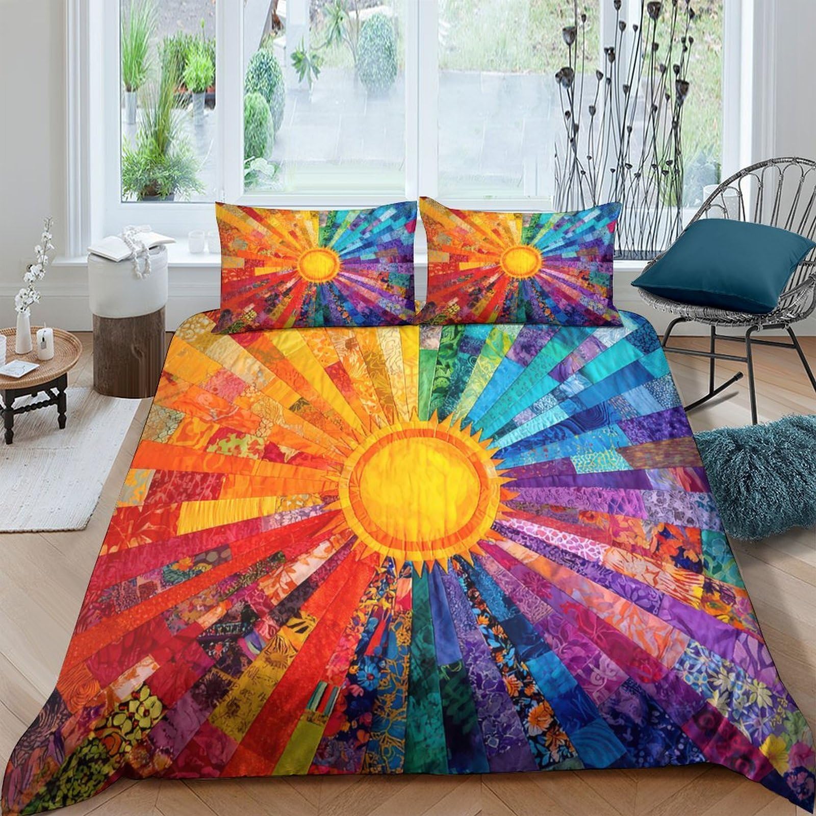 Ctjqhvkz Style-6 3D Printed Rainbow Sunburst Fitted Sheet Microfiber Soft Colorful Abstract Mattress Cover For Bedroom Home Decor Single（135X200cm）