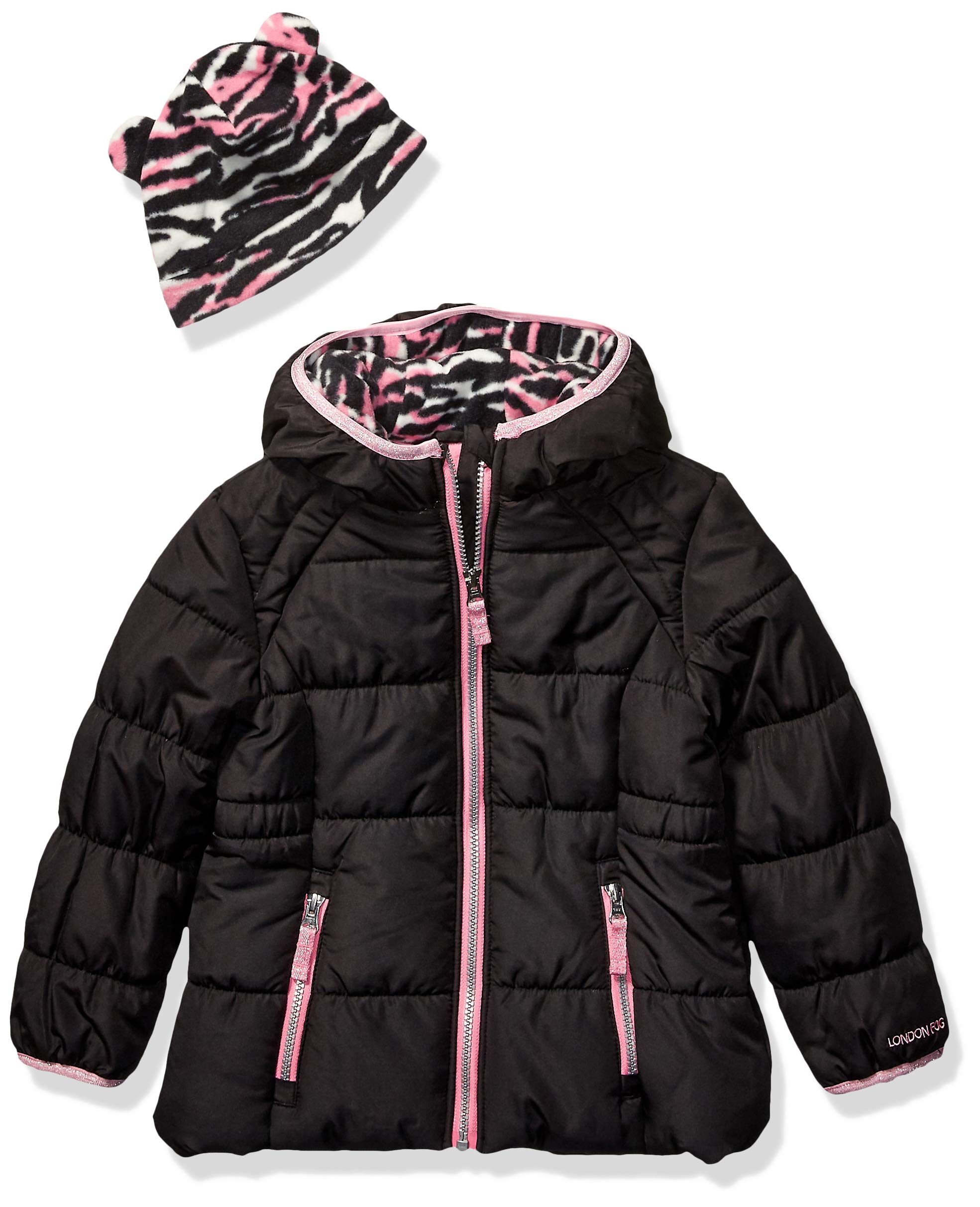 LONDON FOG Girls' Little Puffer Jacket with Novelty Hat